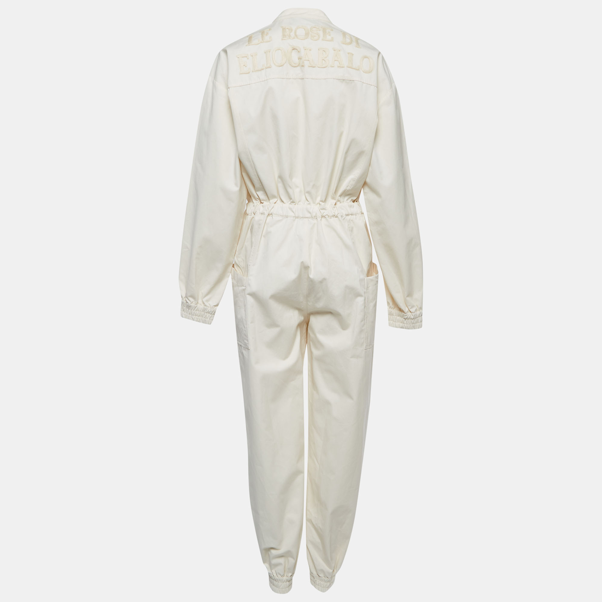 

Gucci Cream Cotton Web Stripe Detail Full Sleeve Zip Front Jumpsuit