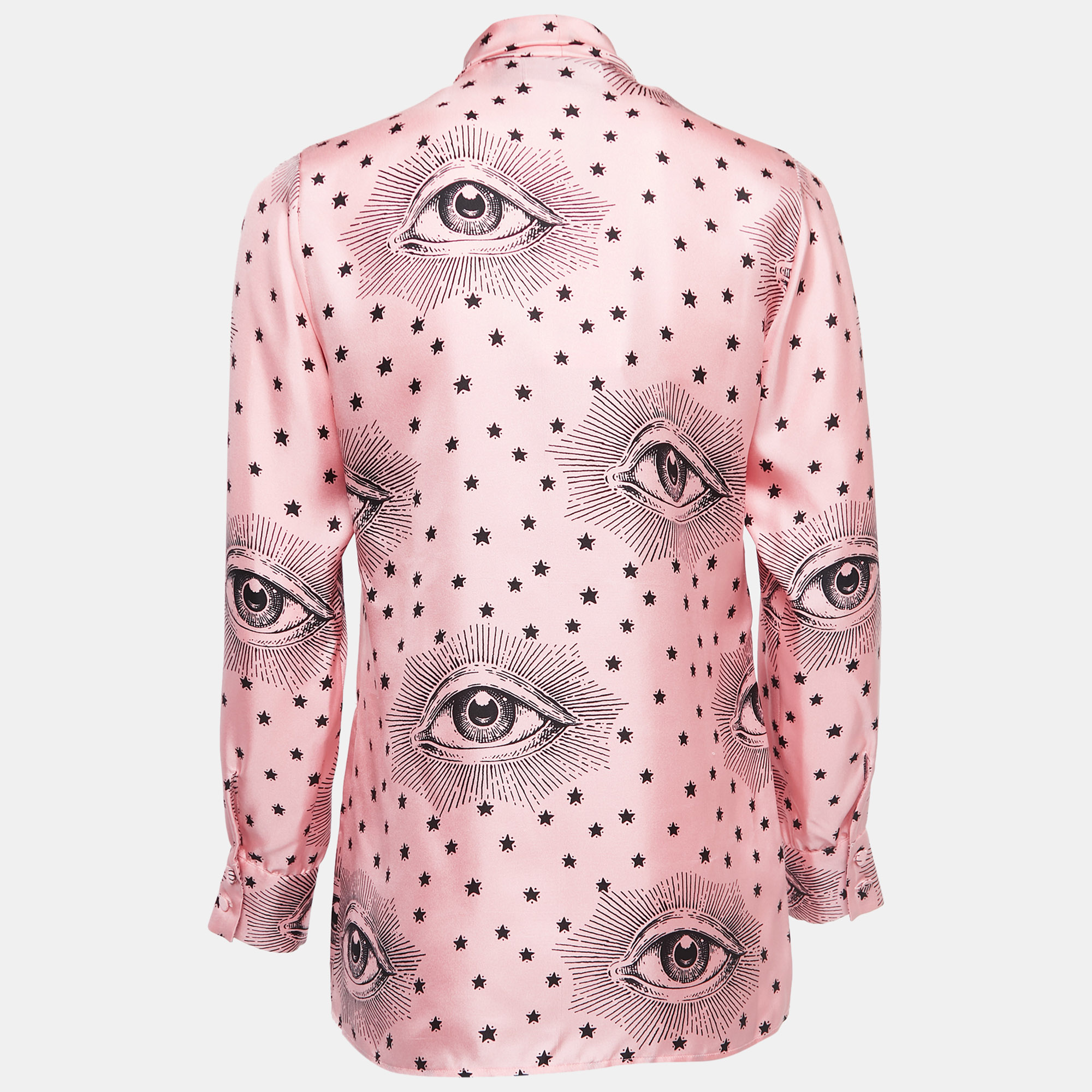 

Gucci Pink Eye Printed Silk Tie Neck Shirt