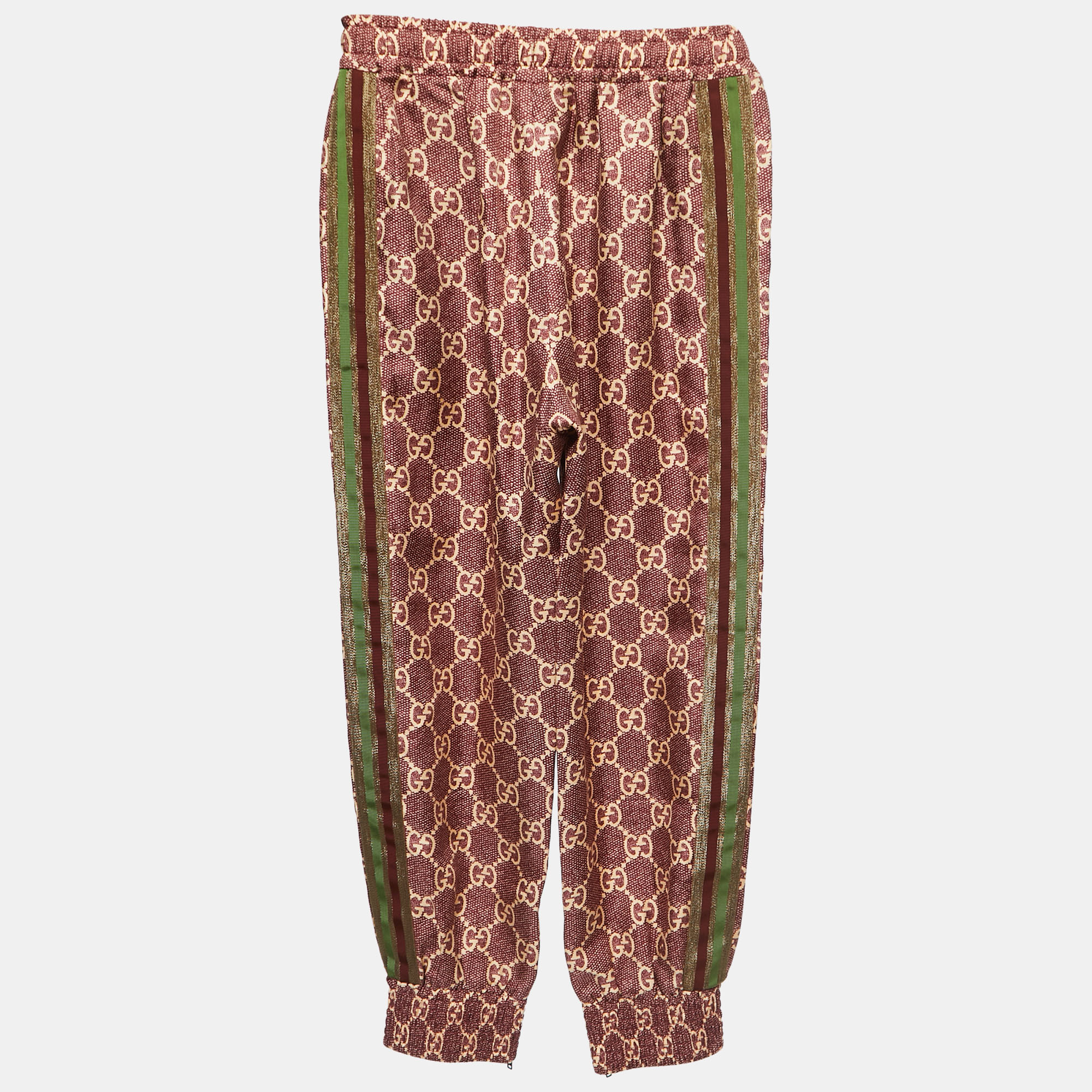 

Gucci Burgundy/Beige GG Supreme Printed Silk Joggers