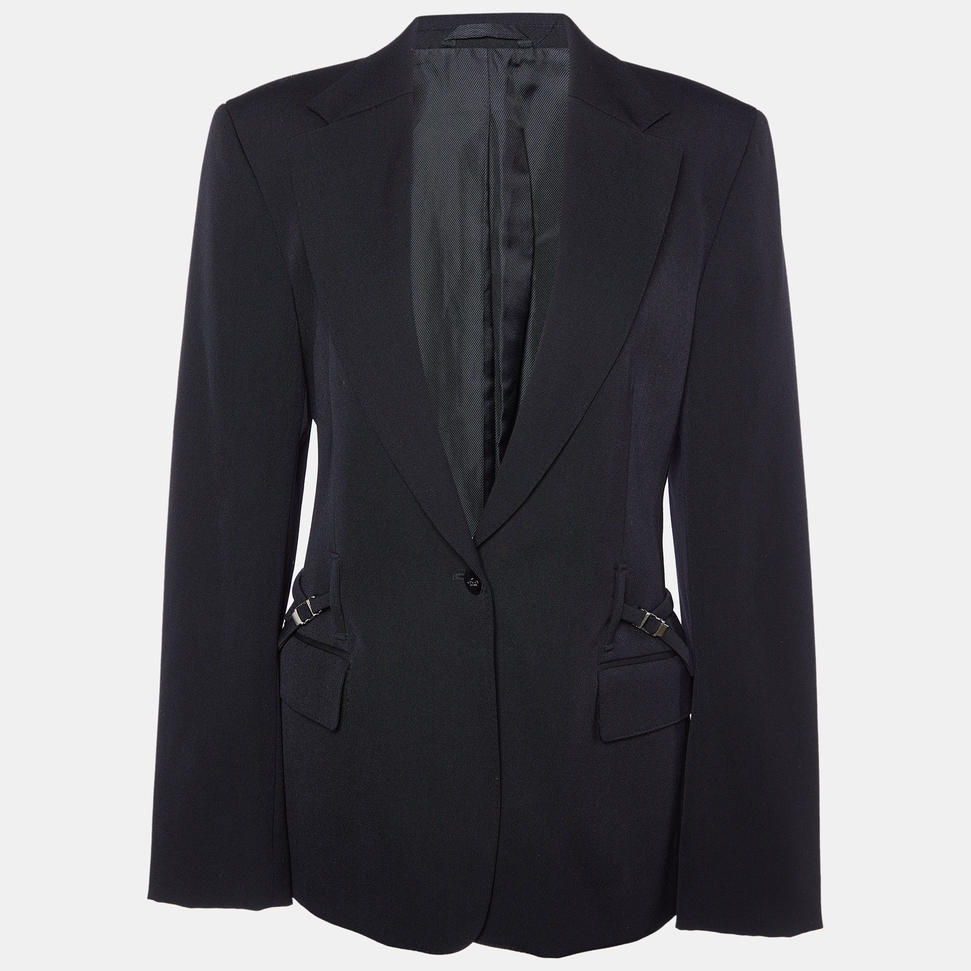 Pre-owned Gucci Black Wool Button Front Blazer L