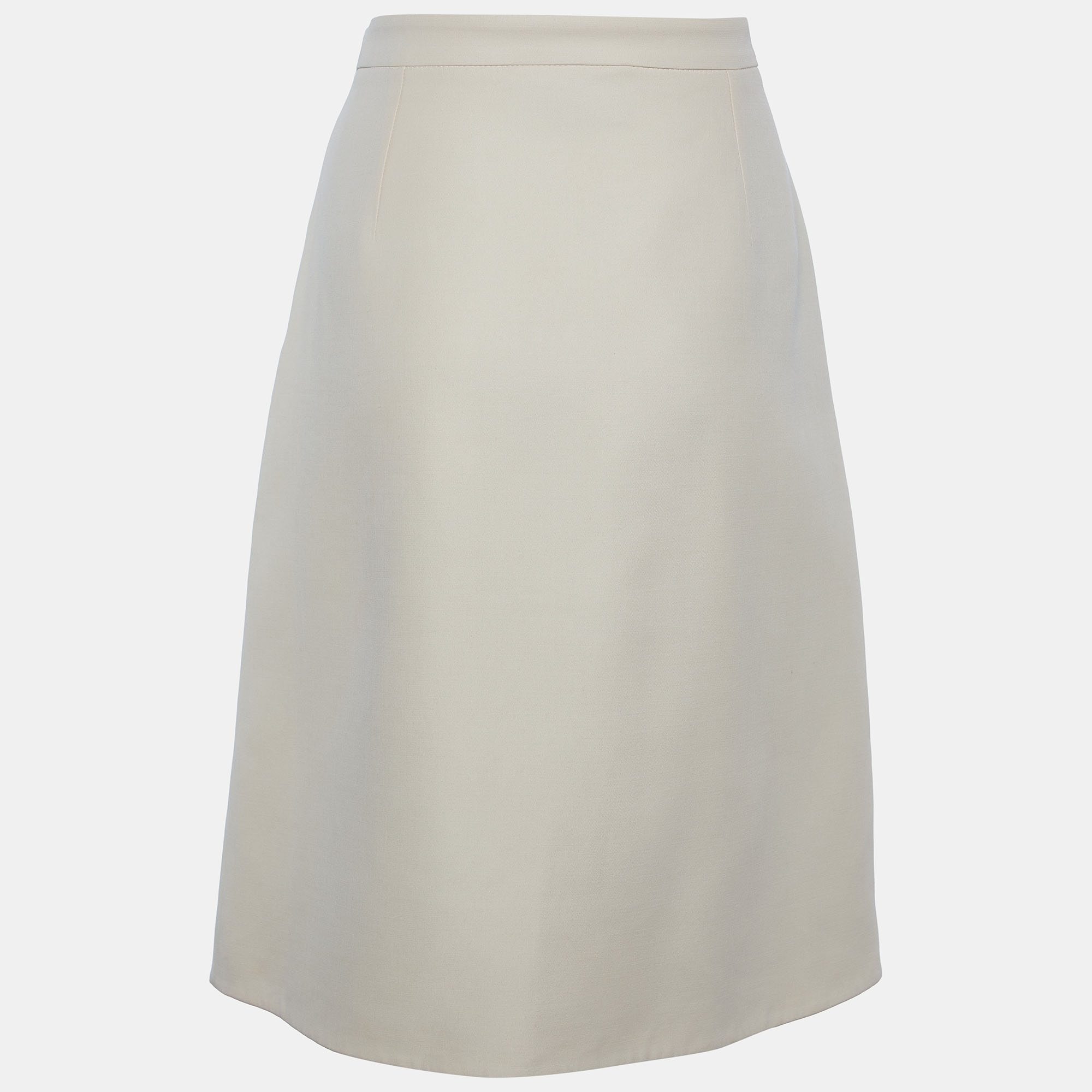 

Gucci Cream Wool & Silk Striped Detail Knee Length Skirt