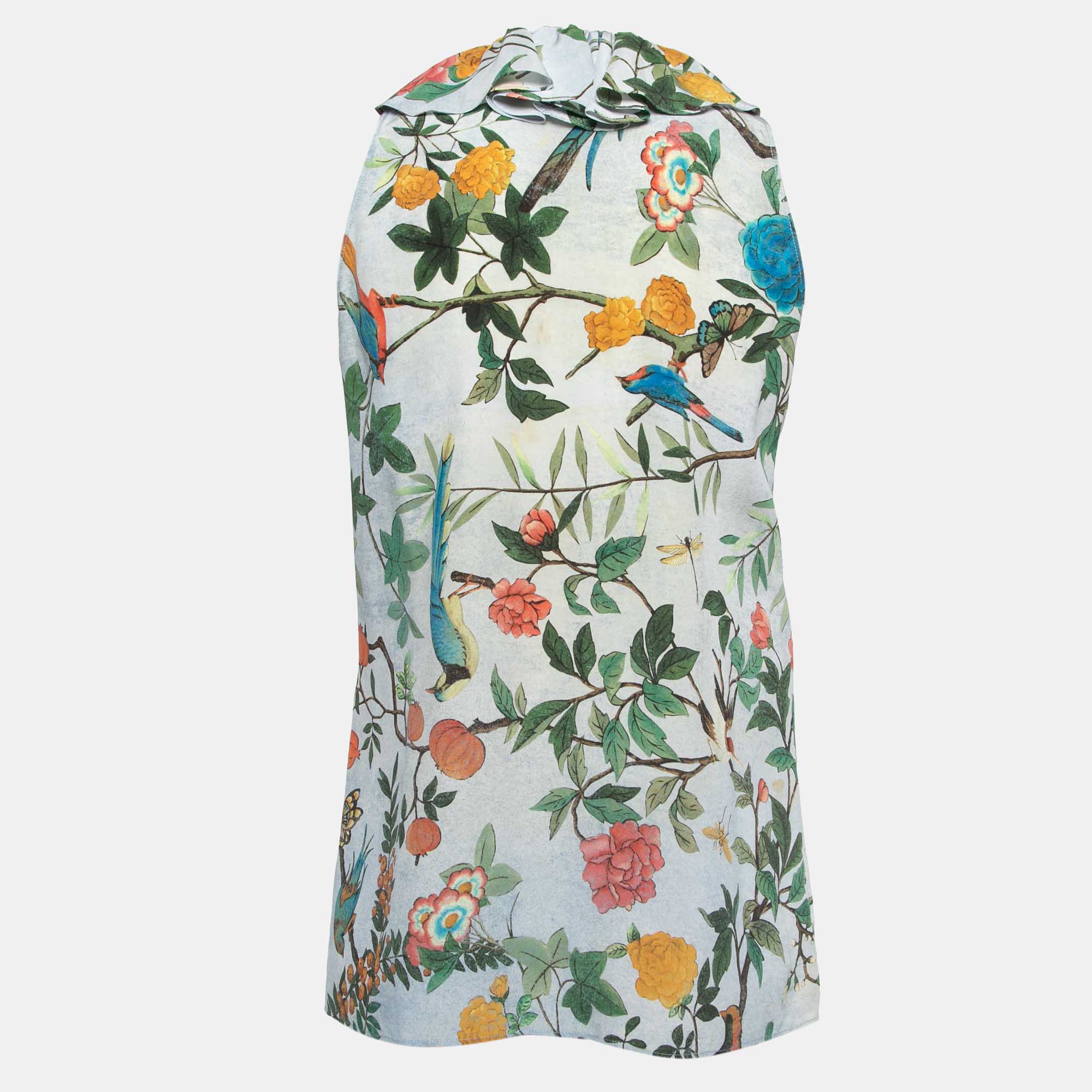 

Gucci Multicolor Floral Silk Ruffled Sleeveless Top