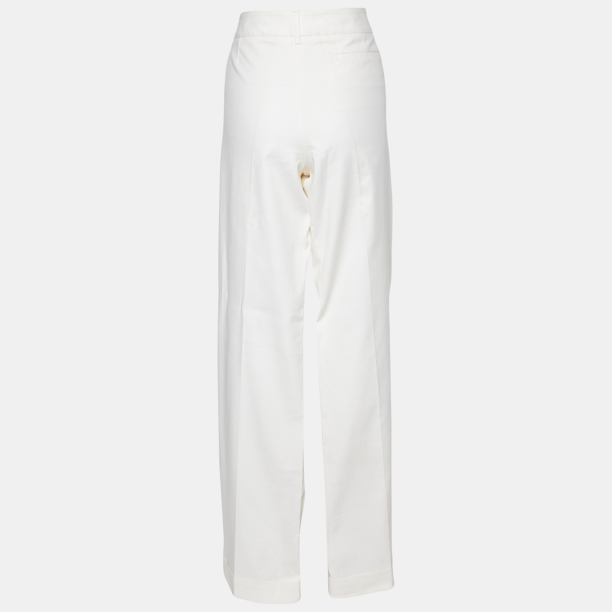 

Gucci Cream Cotton High Waisted Wide Leg Trousers