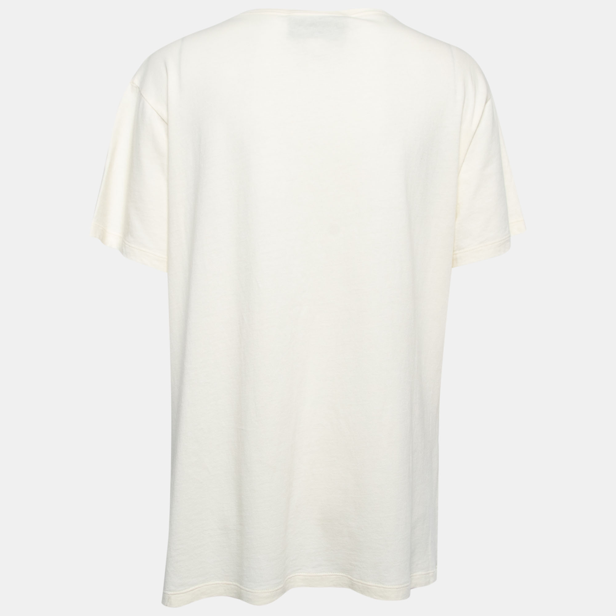 

Gucci Cream Sequined Logo Cotton Crew Neck T-Shirt
