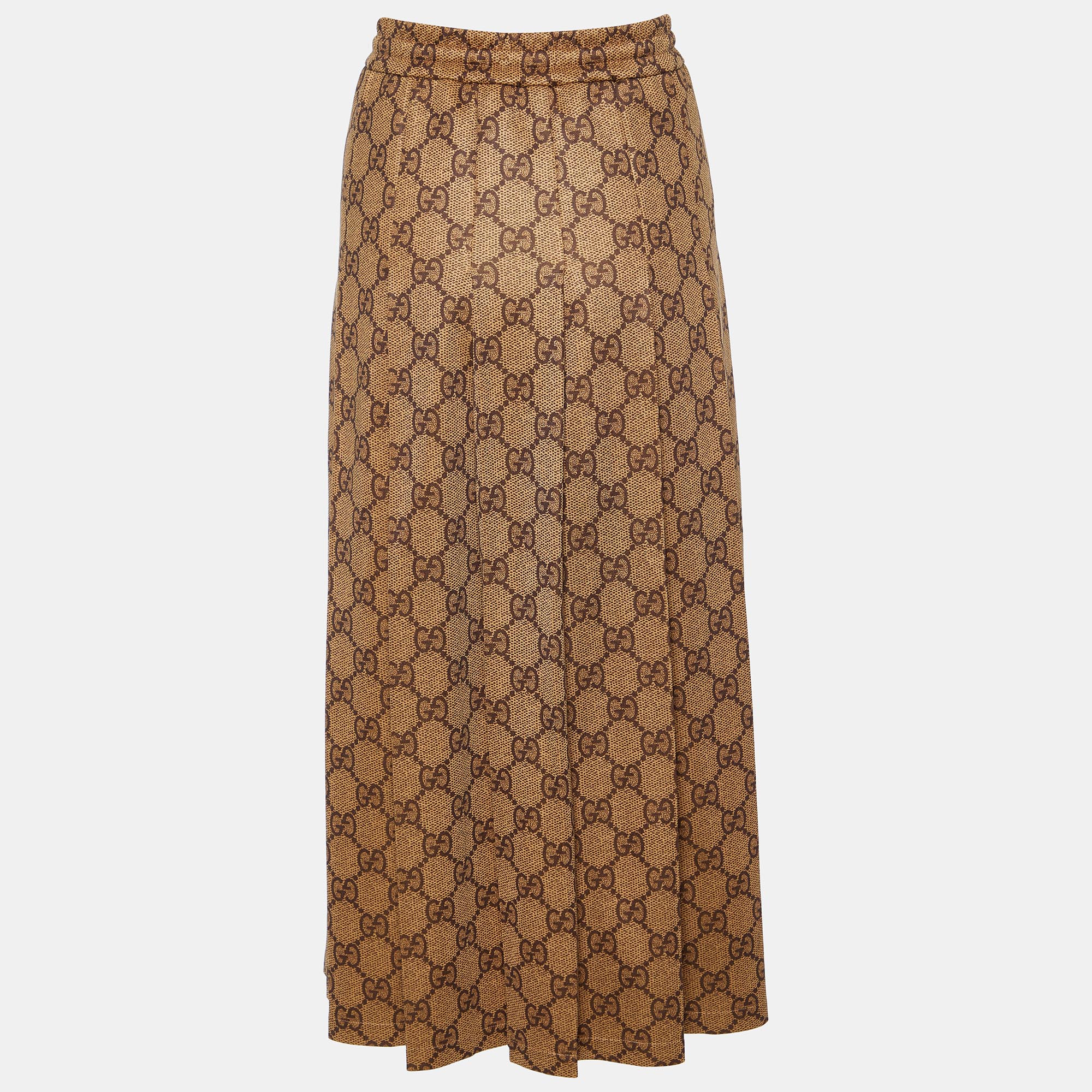 

Gucci Brown Monogram Printed Jersey Knit Pleated Midi Skirt