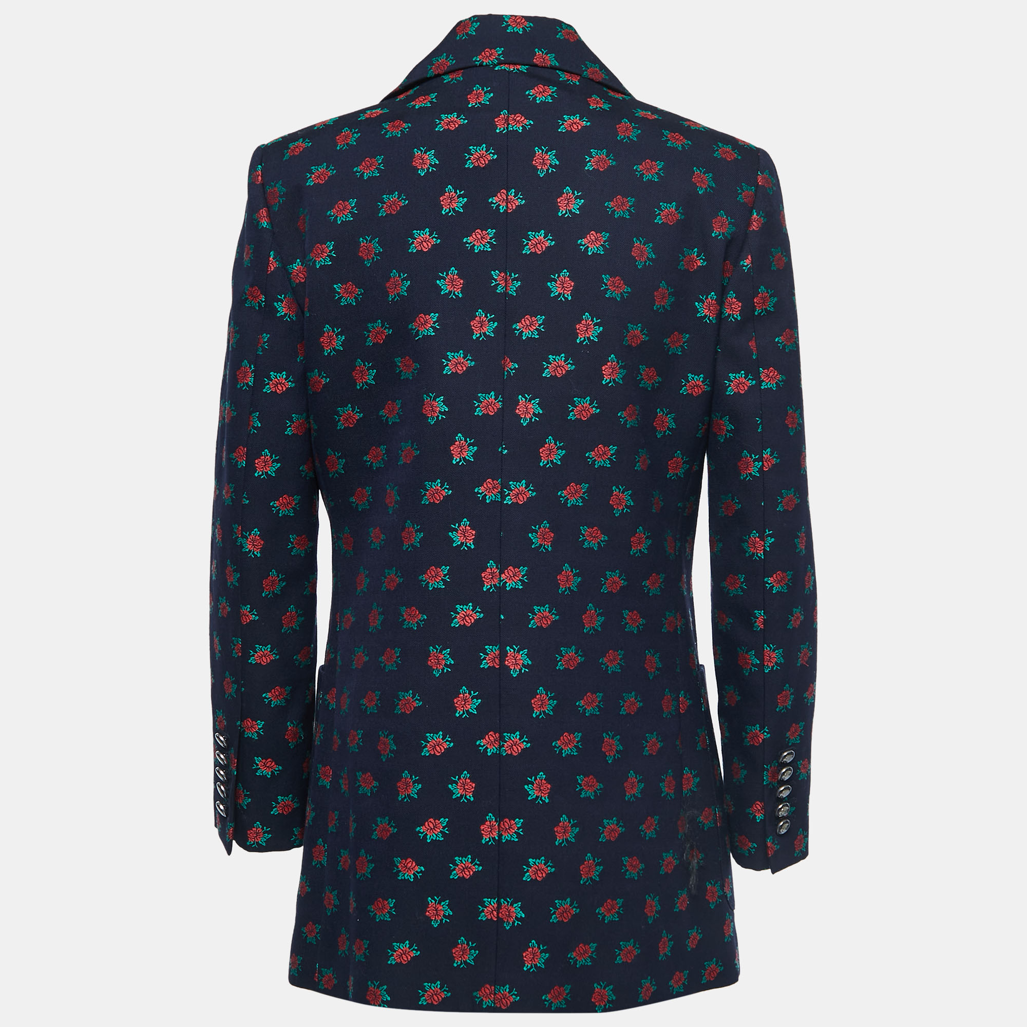 

Gucci Navy Blue Floral Jacquard Cotton Single-Breasted Blazer