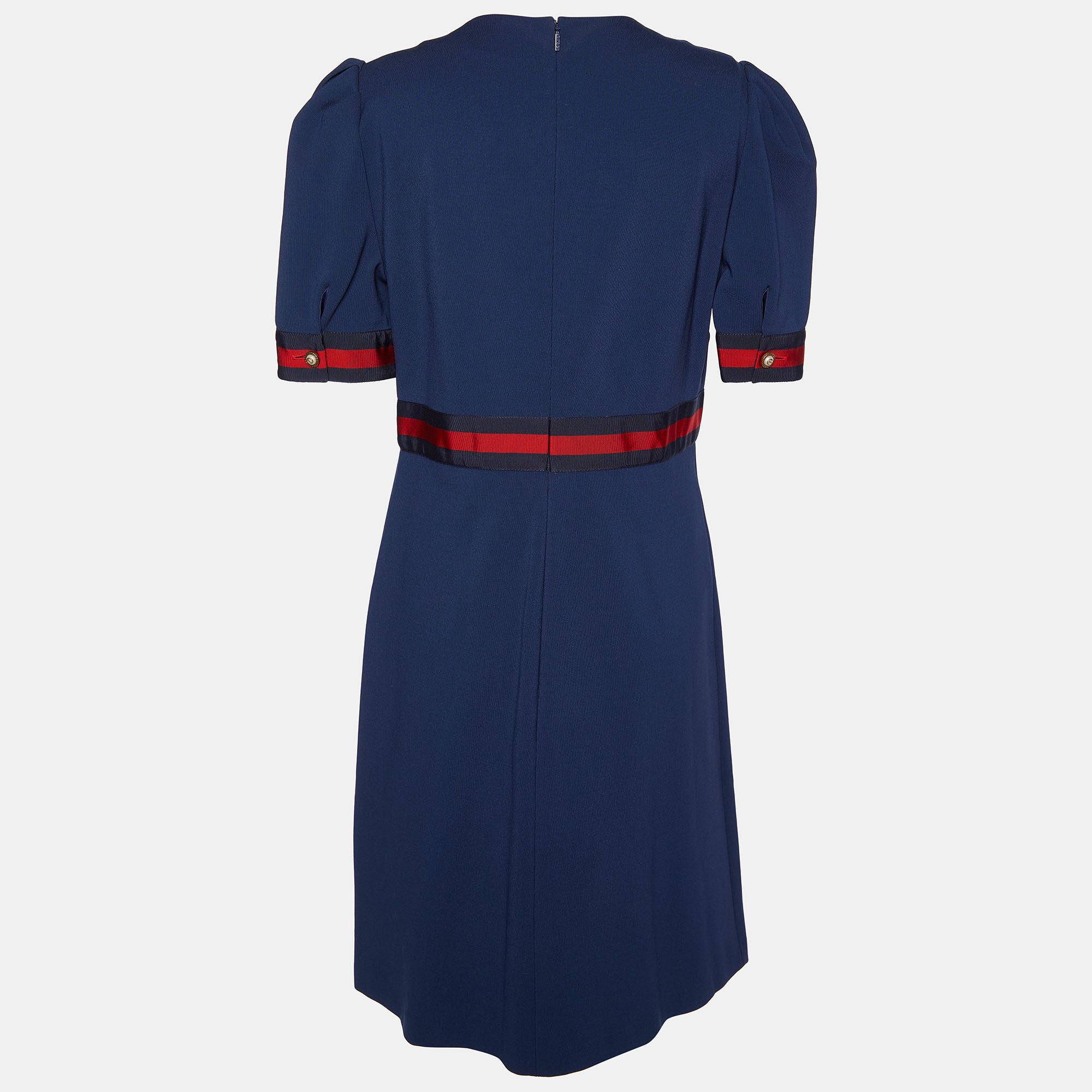 

Gucci Navy Blue Jersey Knit Web Stripe Detail Midi Dress