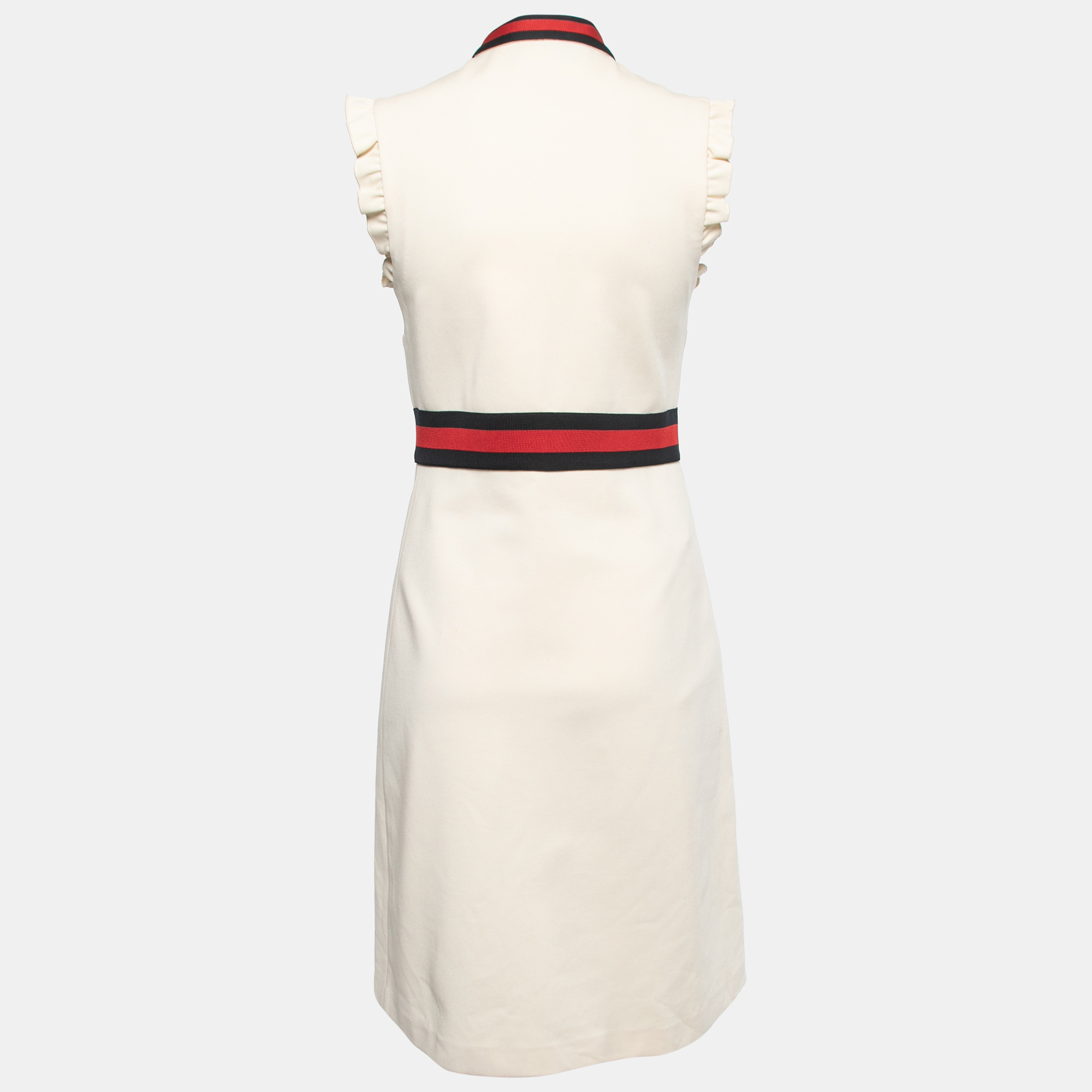 

Gucci Cream Technical Jersey Web Trim Detail Ruffled Midi Dress