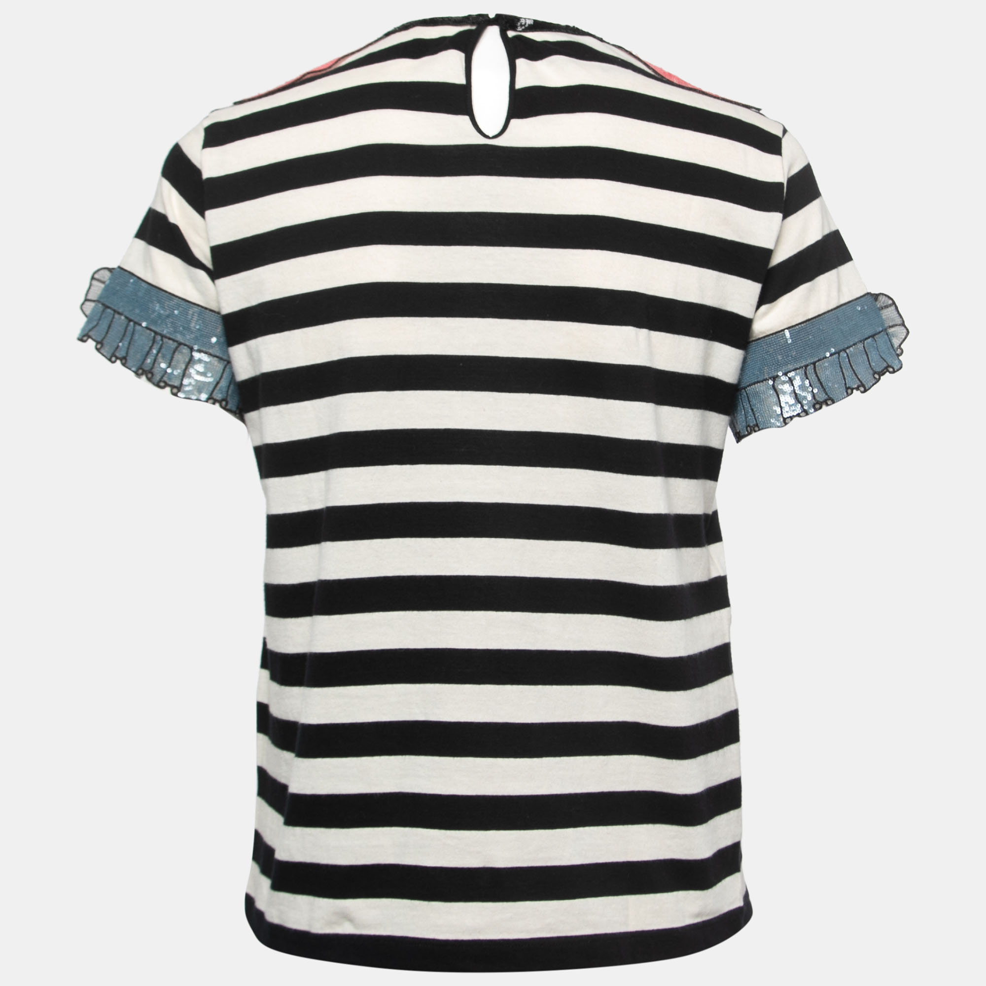 

Gucci Multicolor Striped Cotton Sequin Detailed Half Sleeve T-Shirt