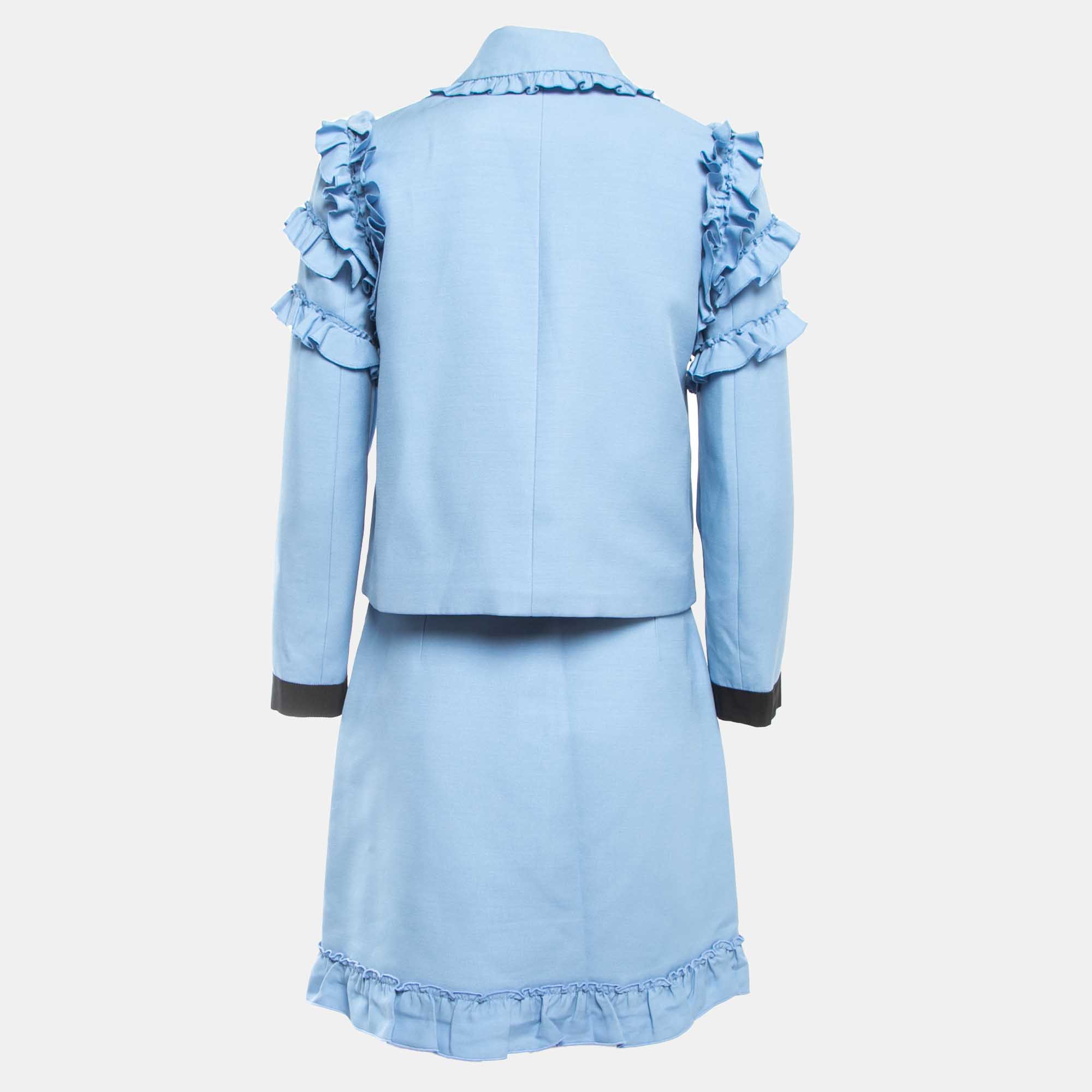 

Gucci Blue Wool Blend Ruffled Skirt Suit