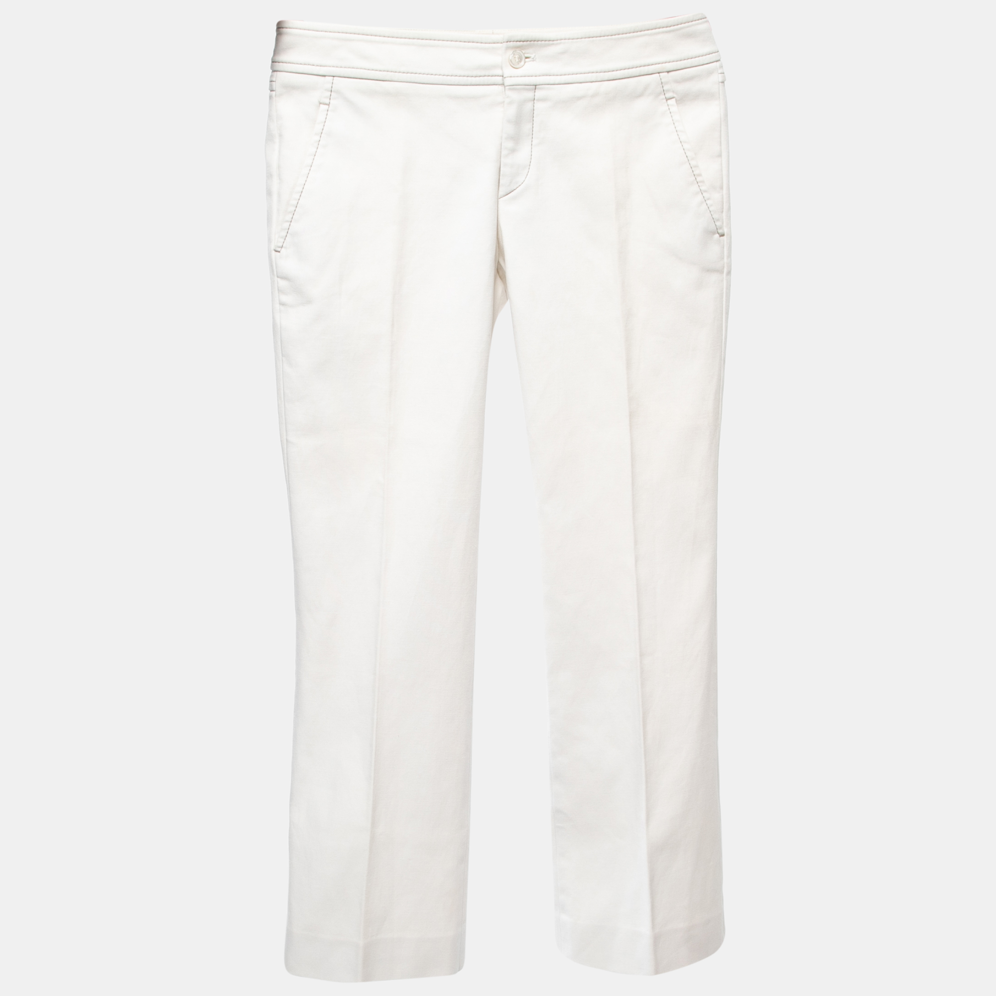 Pre-owned Gucci Off White Cotton Trousers S