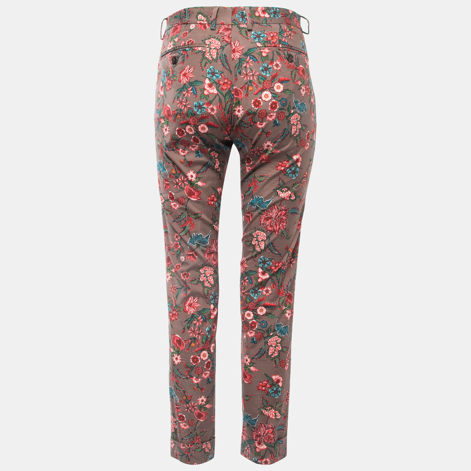 

Gucci Brown Floral Print Cotton Trousers