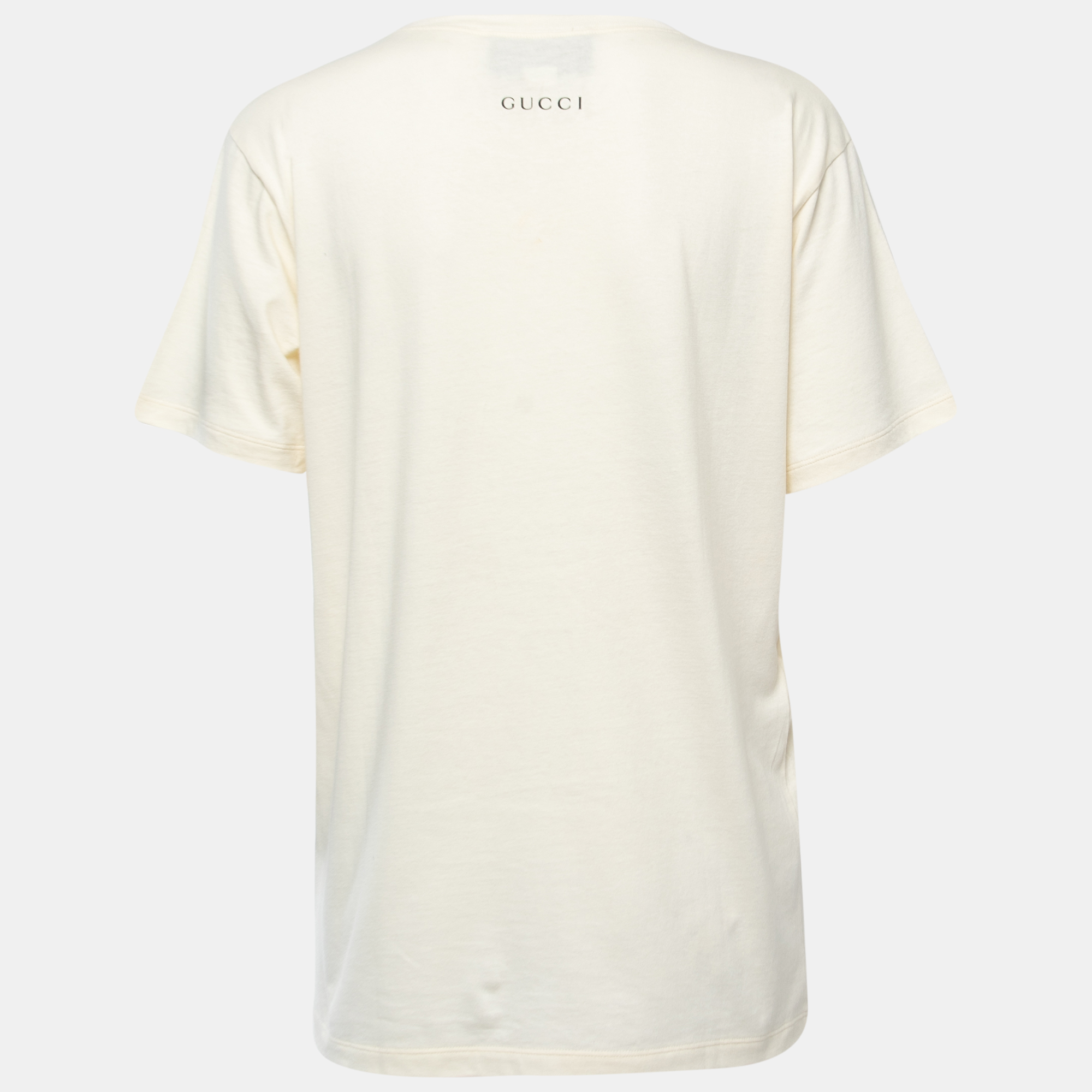 

Gucci Cream Cotton Tiger Printed Elisir of Love T-Shirt