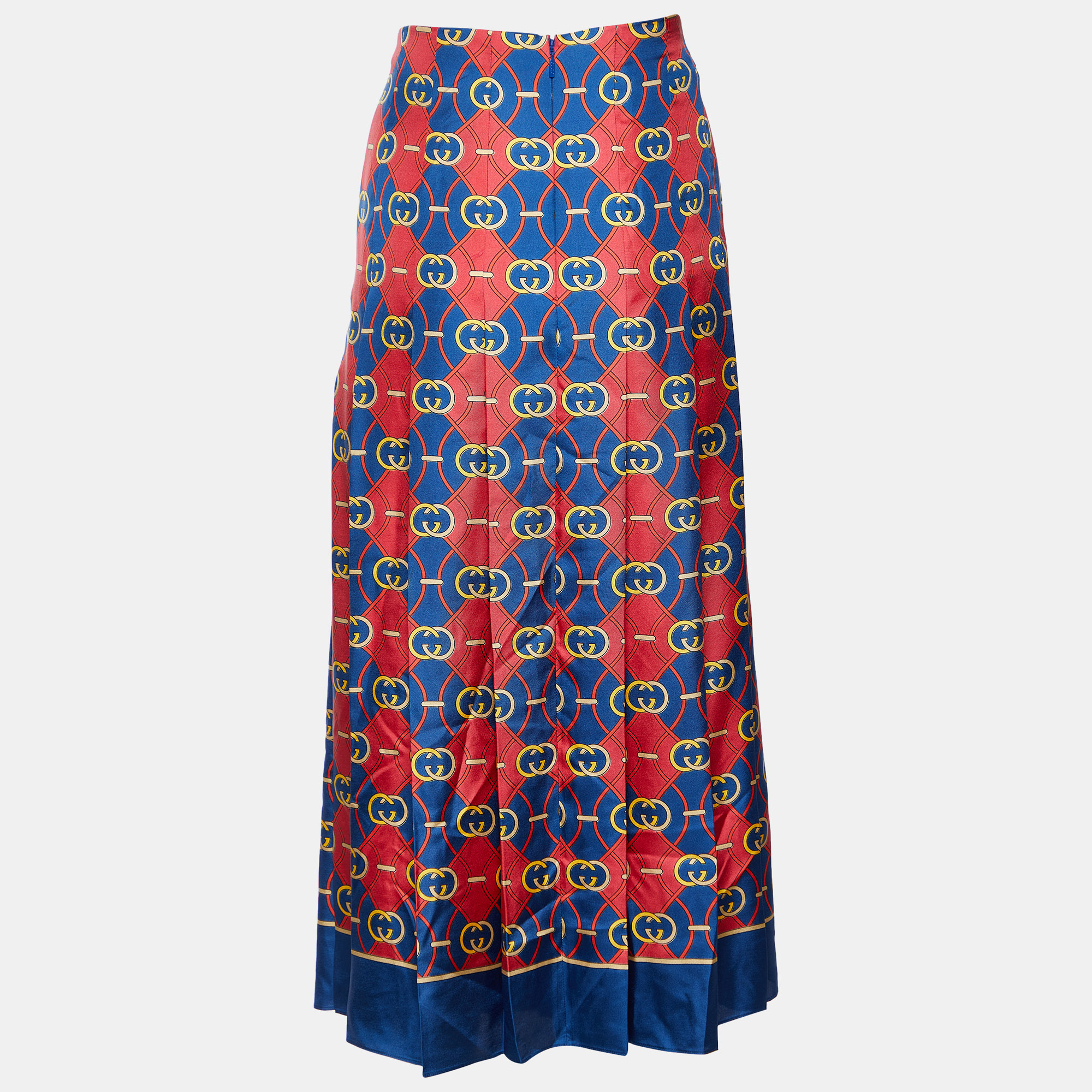 

Gucci Blue & Red Printed Silk Pleated Midi Skirt