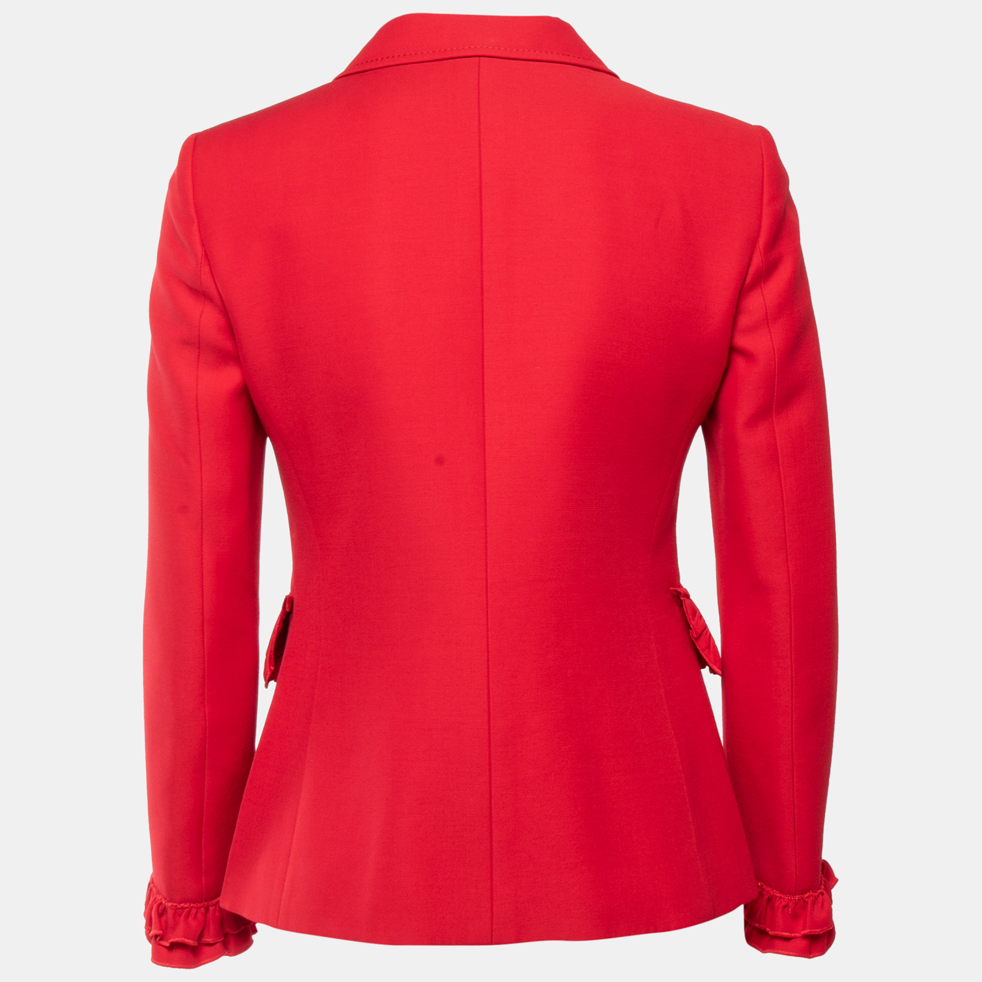 

Gucci Red Wool & Silk Ruffle Detail Single Breasted Blazer