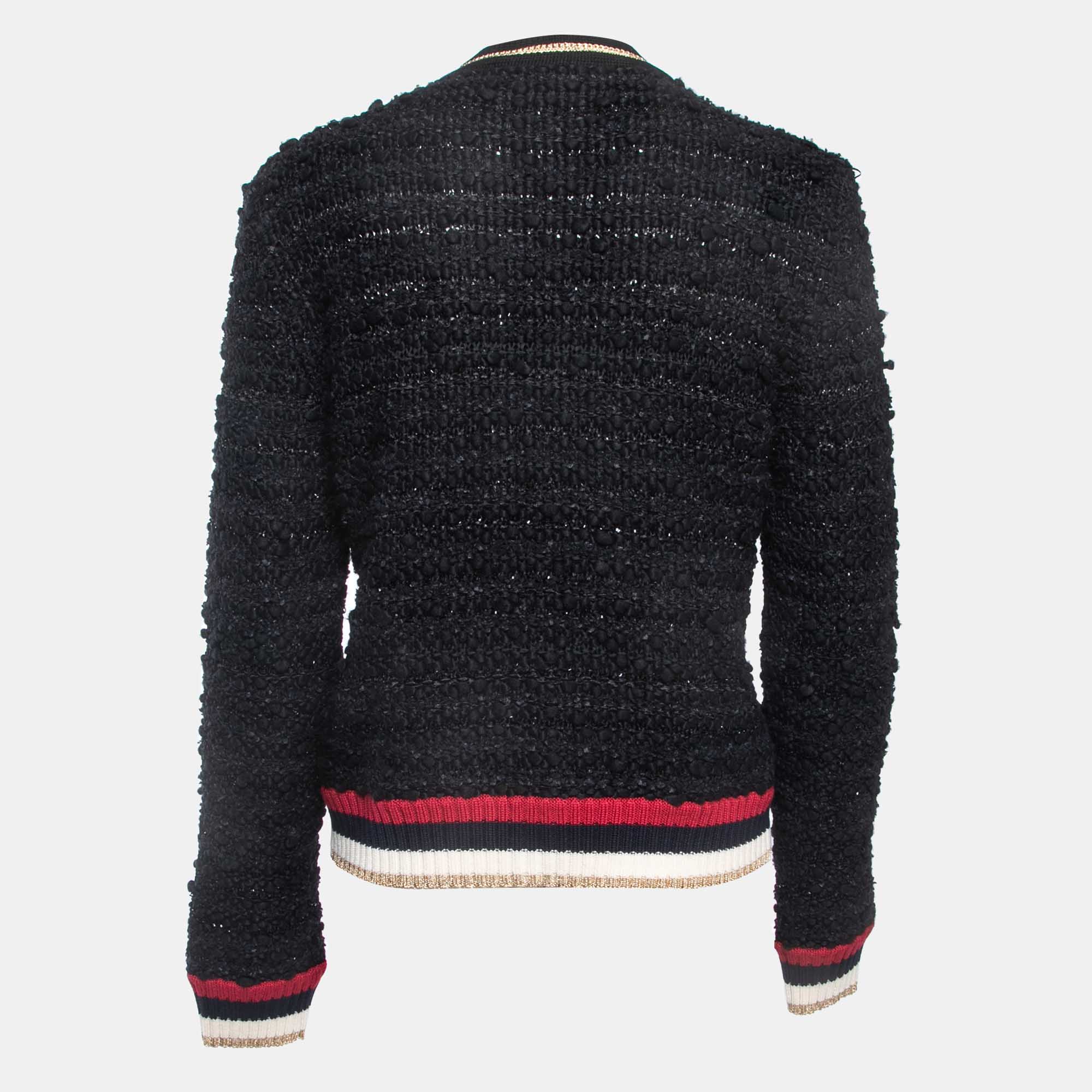 

Gucci Black Boucle Knit Web Cardigan