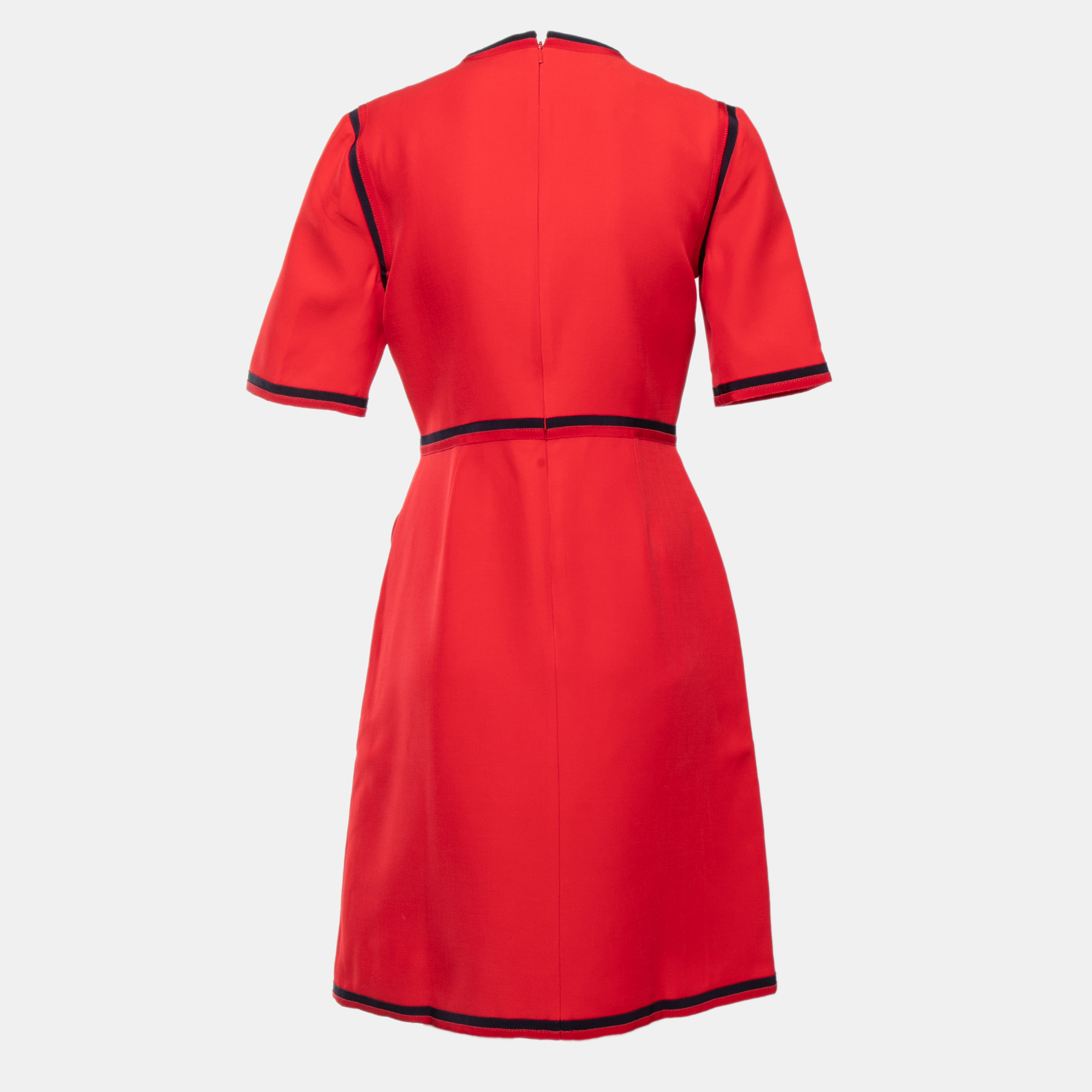 

Gucci Red Wool Blend Web Trimmed Midi Dress