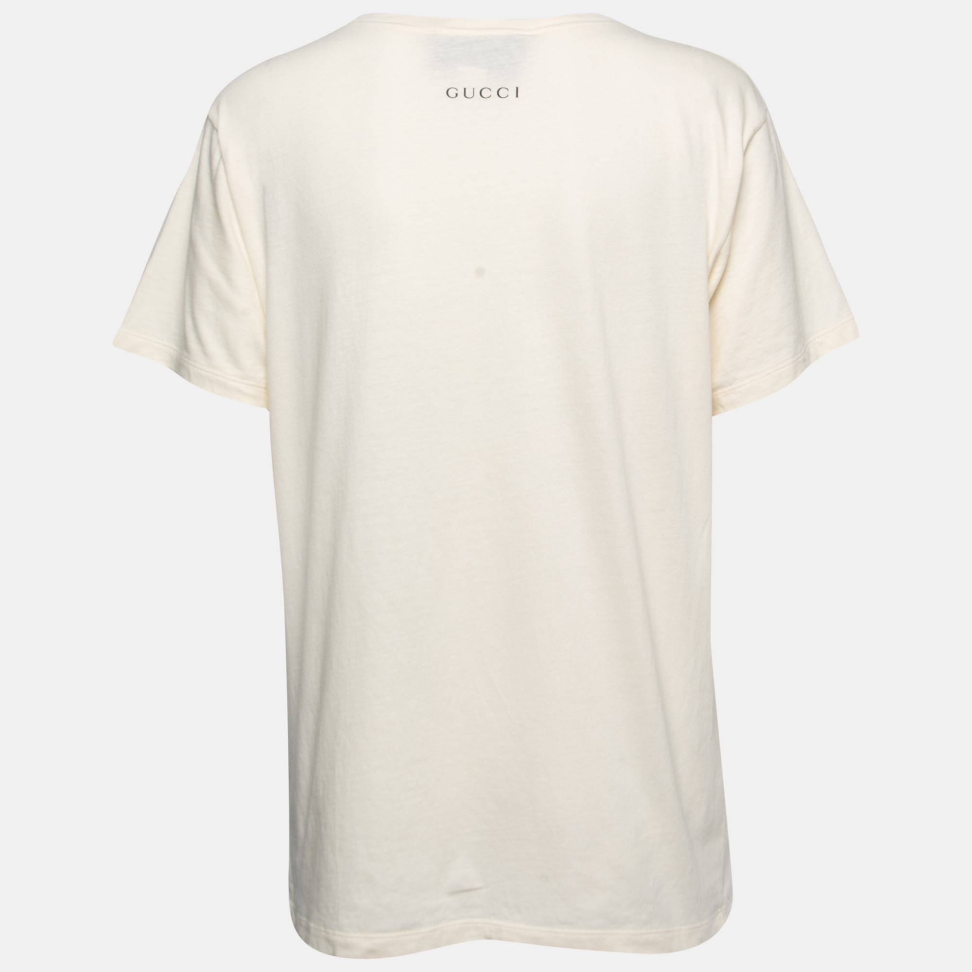 

Gucci Cream Tiger Print Sequined Cotton Crew Neck Half Sleeve T-Shirt