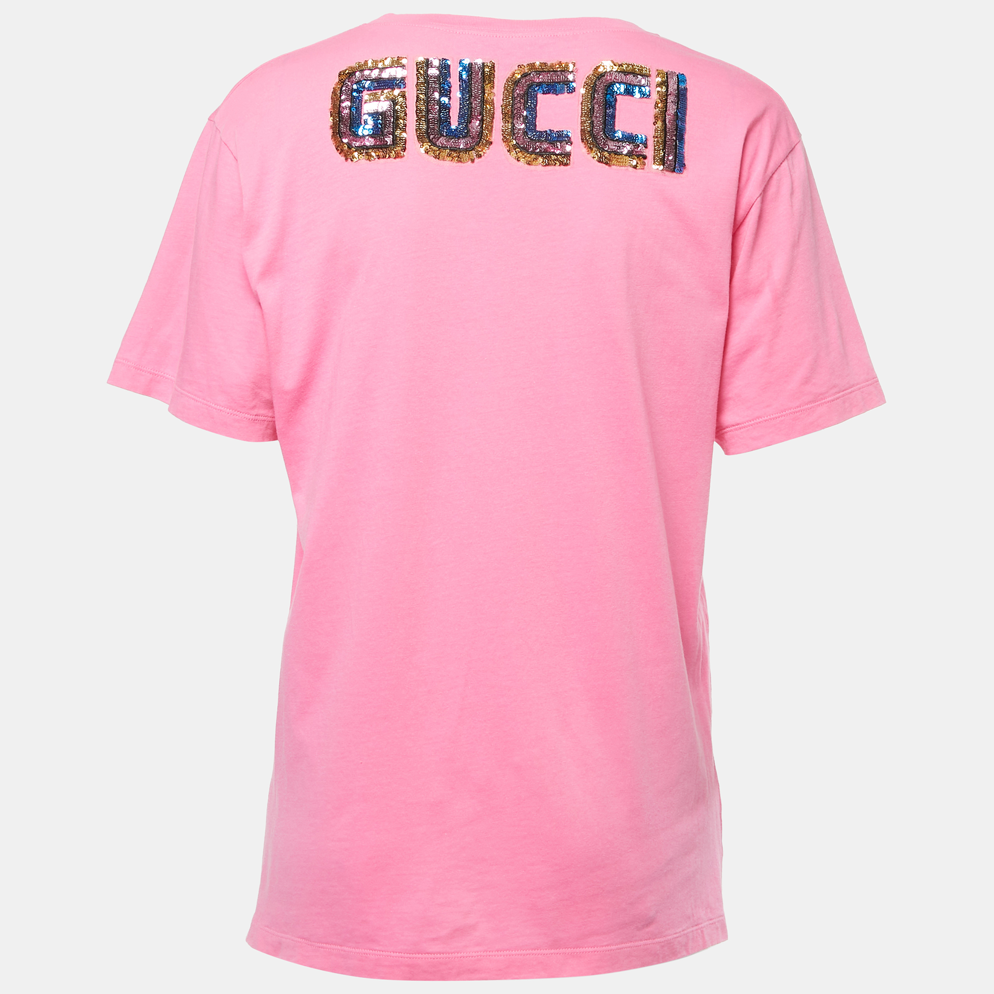 

Gucci Pink Maison De L'Amour Print Cotton Crew Neck Half Sleeve T-Shirt