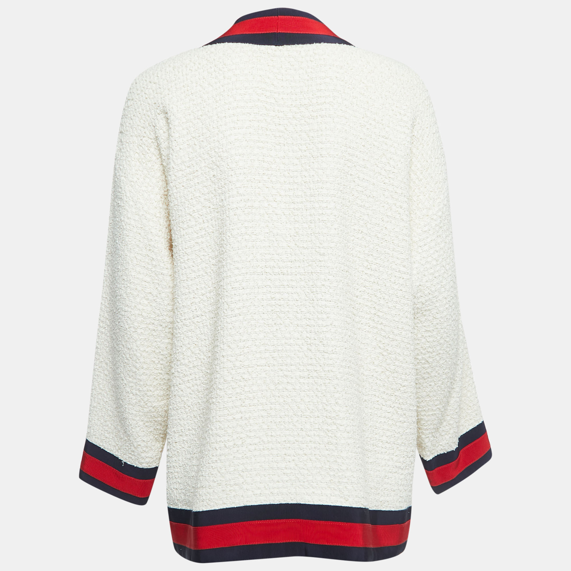 

Gucci Off White Tweed Web Stripe Detail Buttoned Jacket