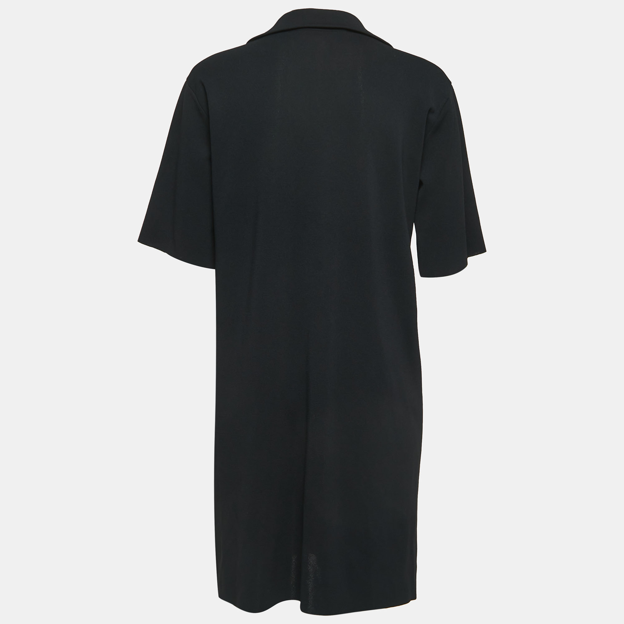 

Gucci Black Jersey Ruffled Neck Belt Detail A-Line Mini Dress