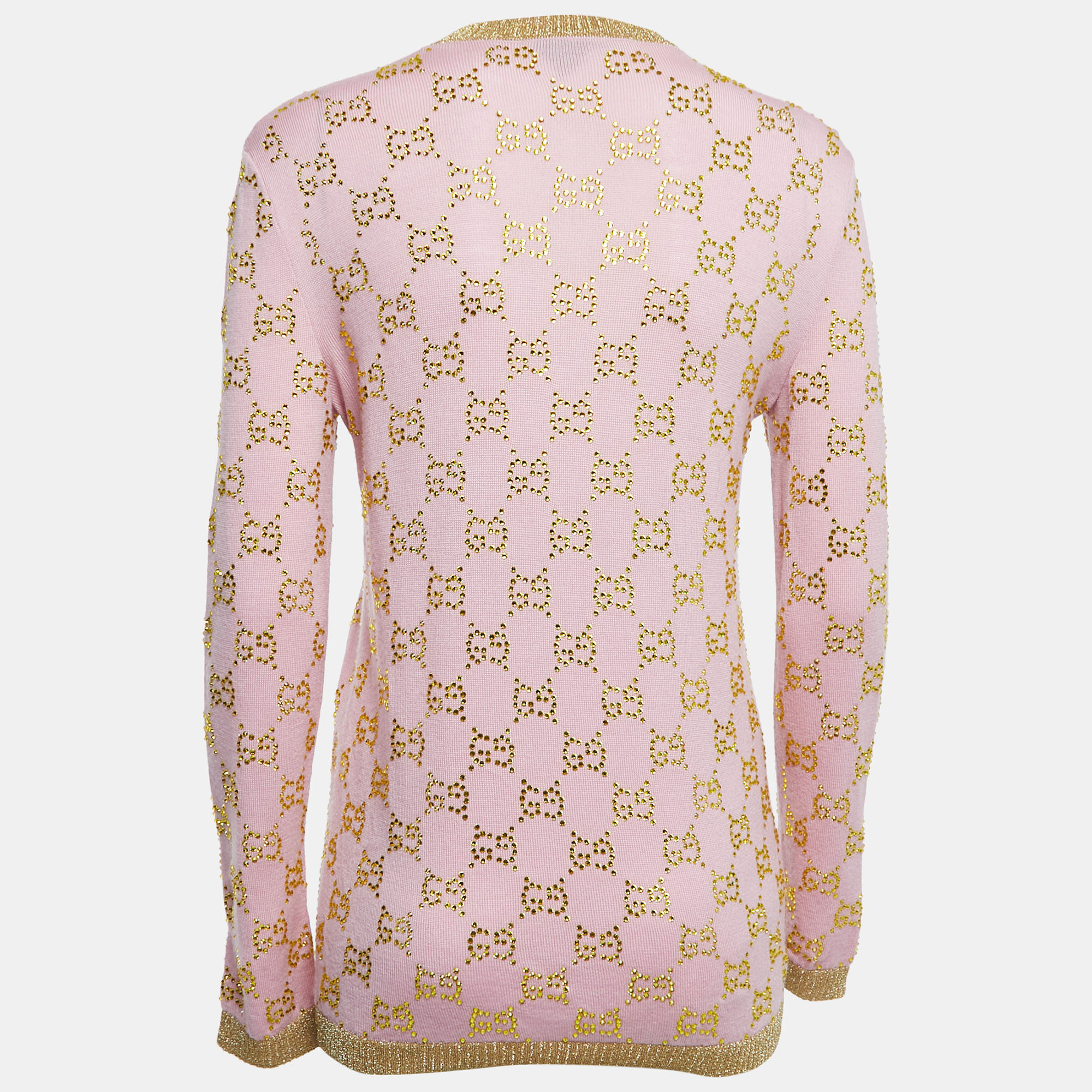 

Gucci Pink & Gold GG Logo Crystal Wool Jumper