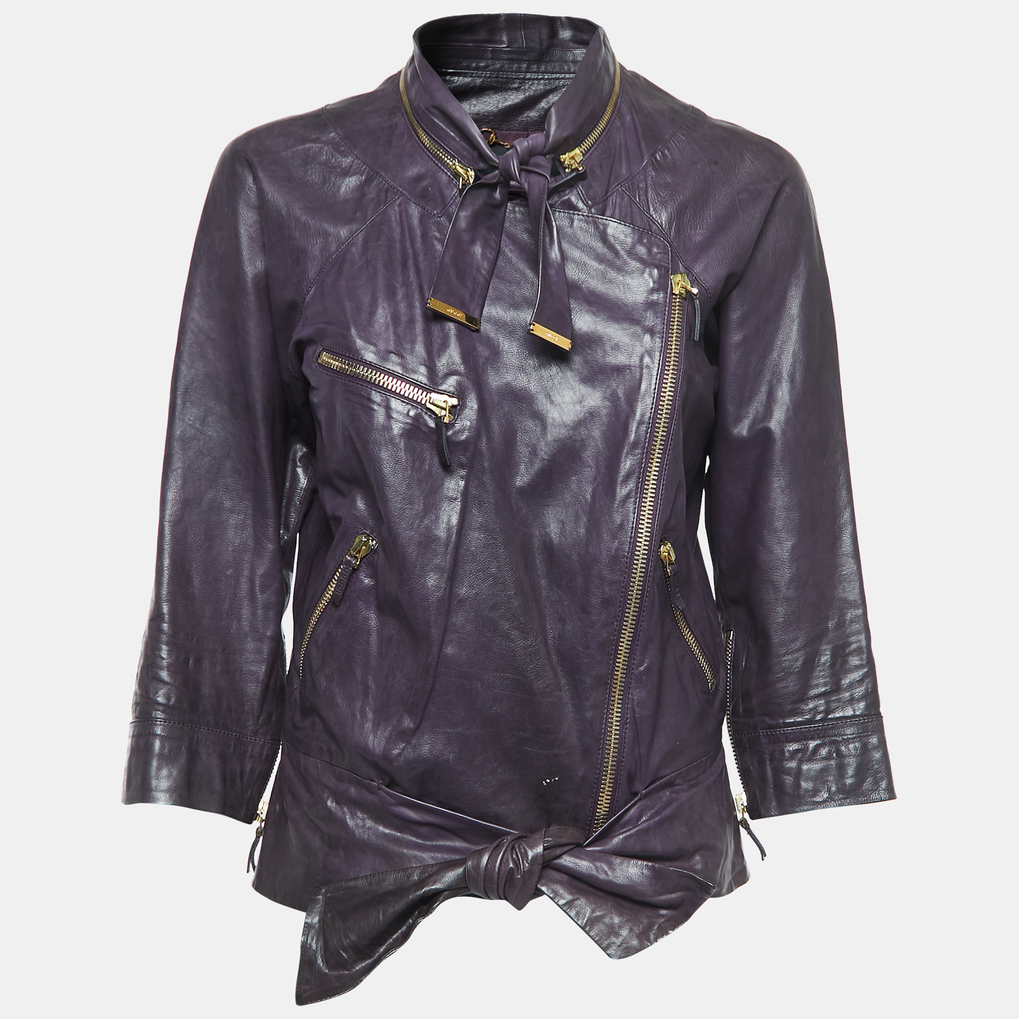 Pre-owned Gucci Purple Leather Biker Jacket M