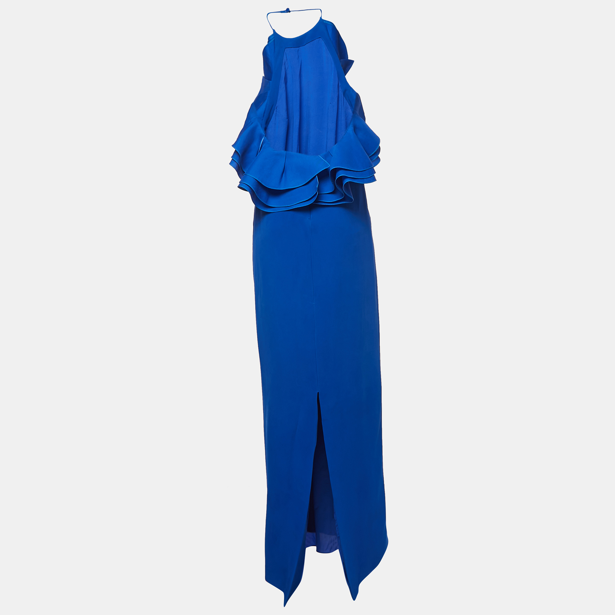 

Gucci Blue Silk Ruffled Neck One Shoulder Maxi Dress