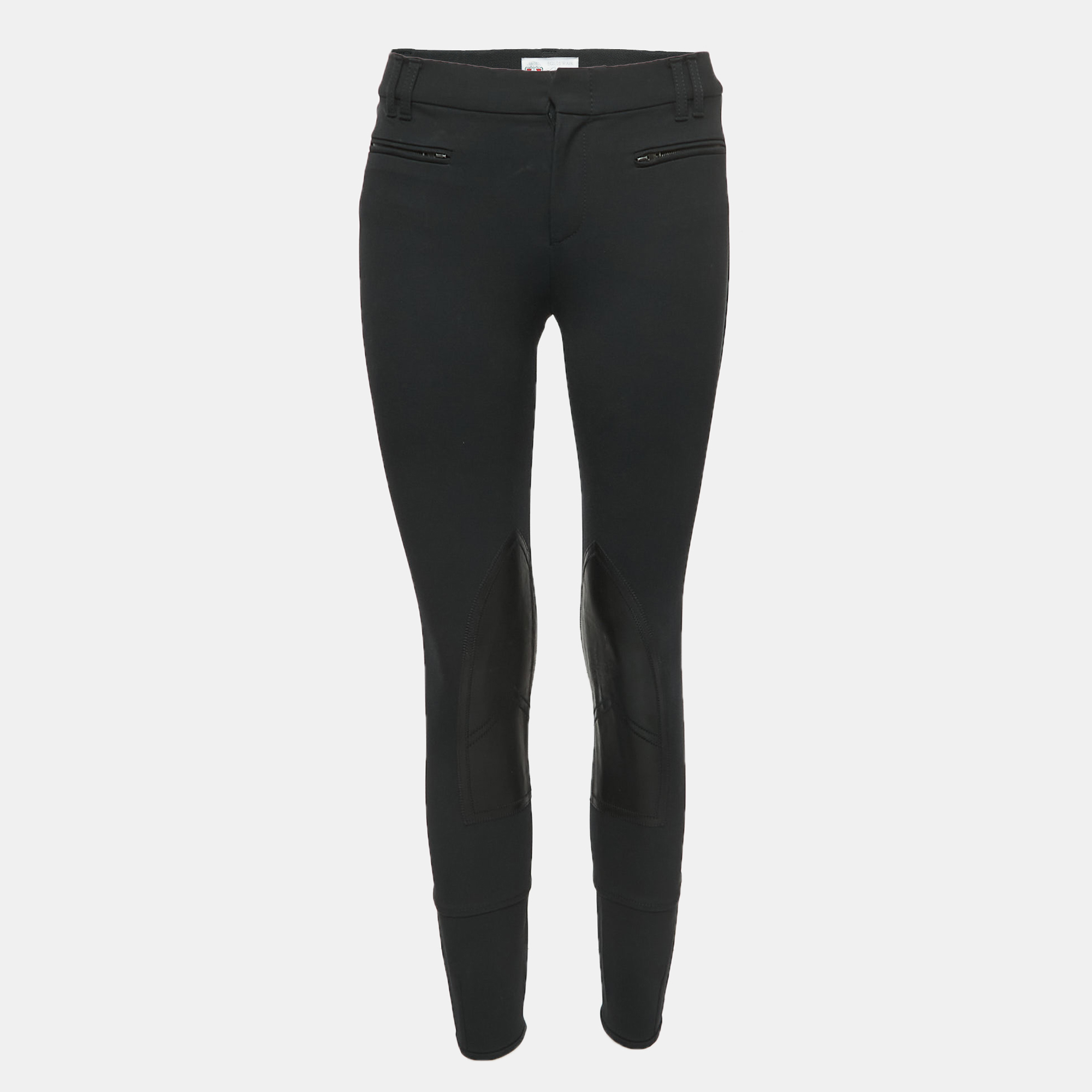 Gucci Black Cotton Blend Leather Trimmed Trousers S