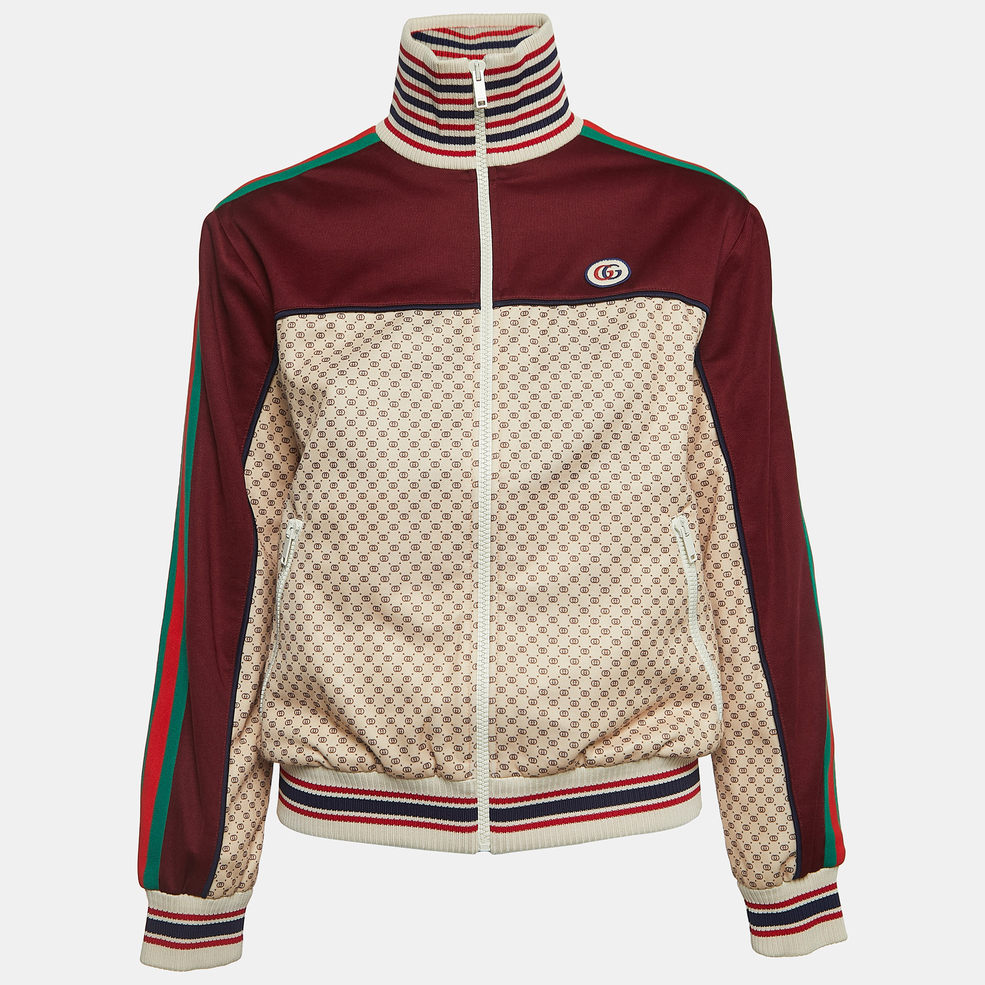 

Gucci Multicolor Logo Print Web Stripe Detailed Zip Front Sweatshirt