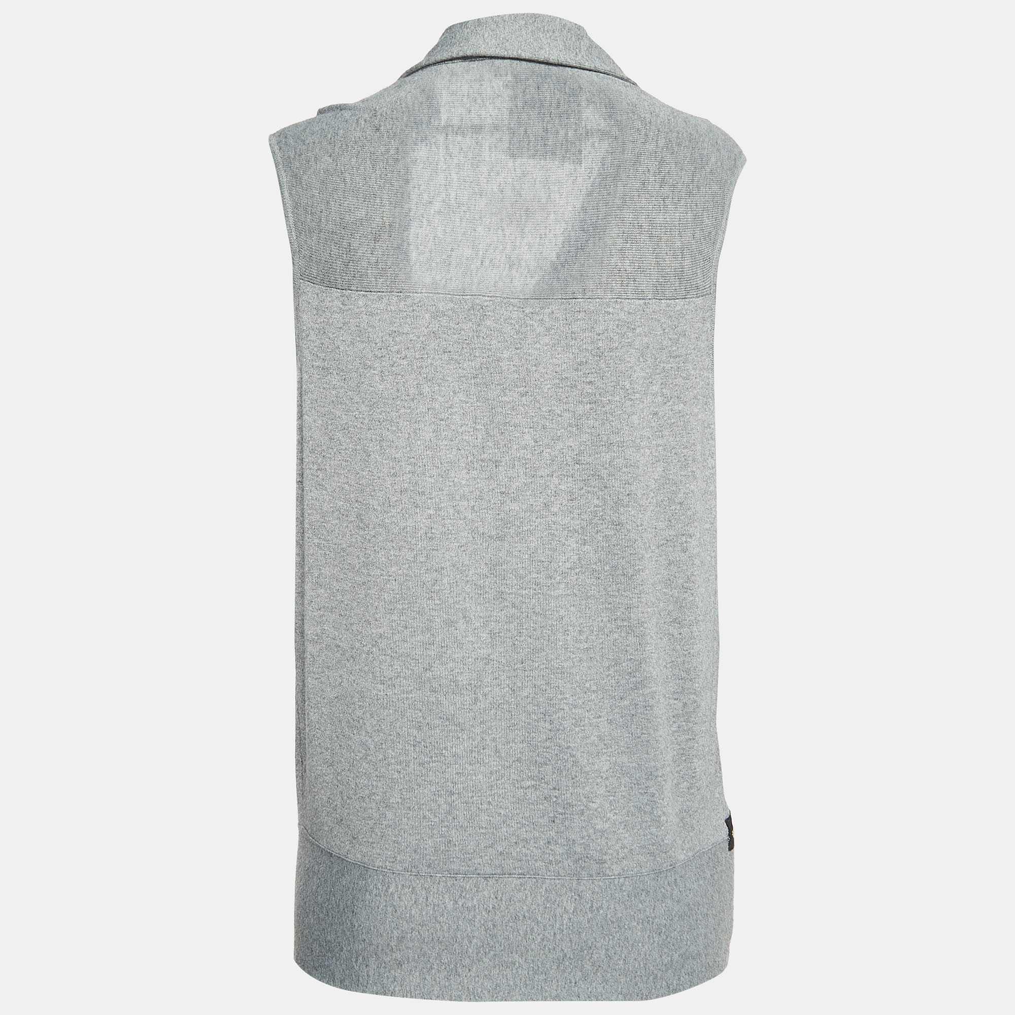 

Gucci Grey Knit Zip Front Sleeveless Cardigan
