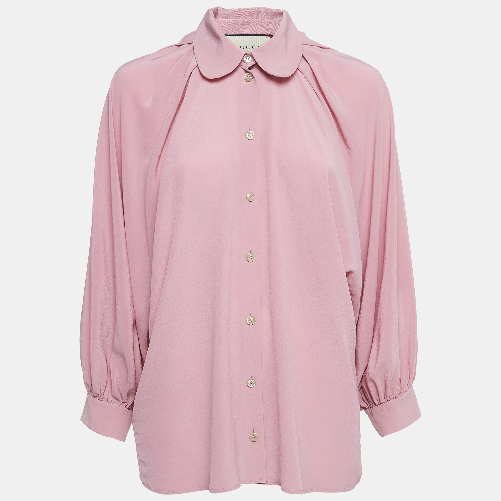 Pre-owned Gucci Pink Silk Button Front Shirt Blouse M