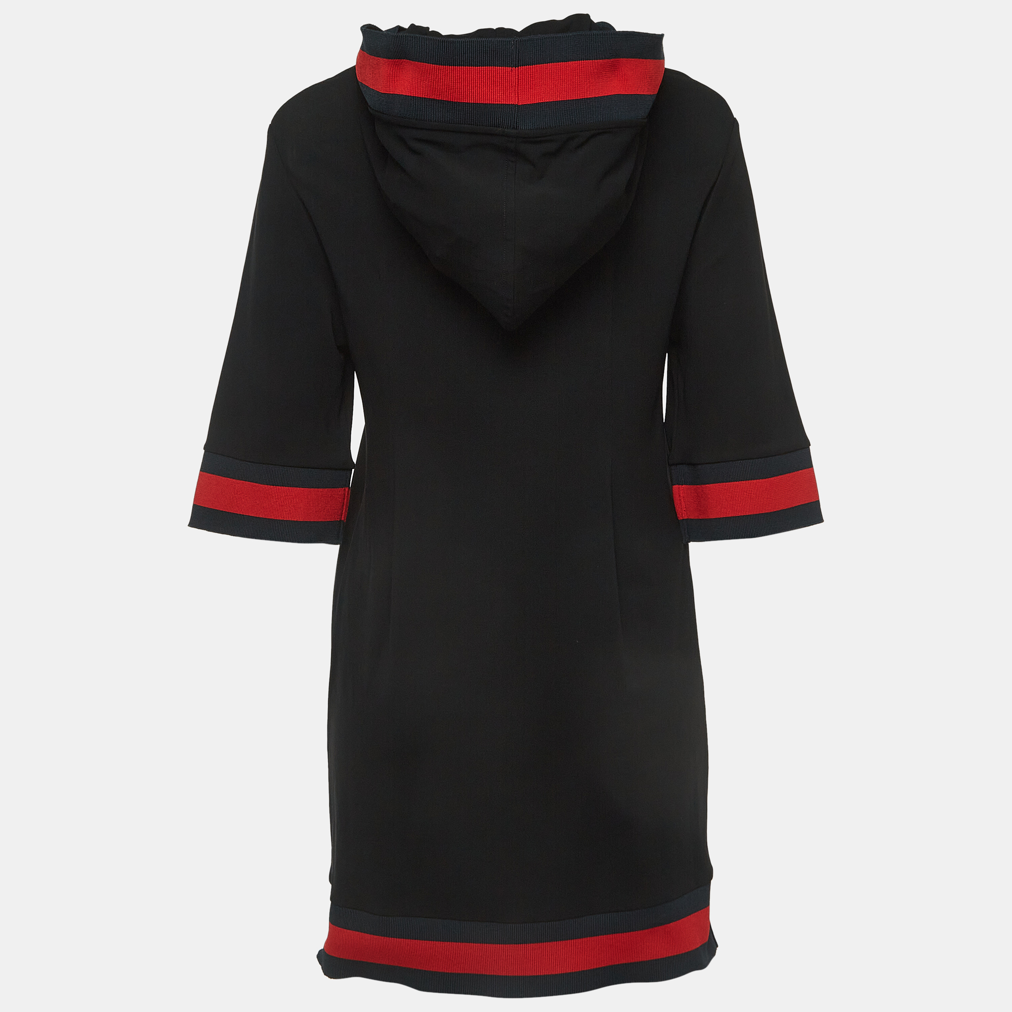 

Gucci Black Jersey Web Trimmed Hooded Dress