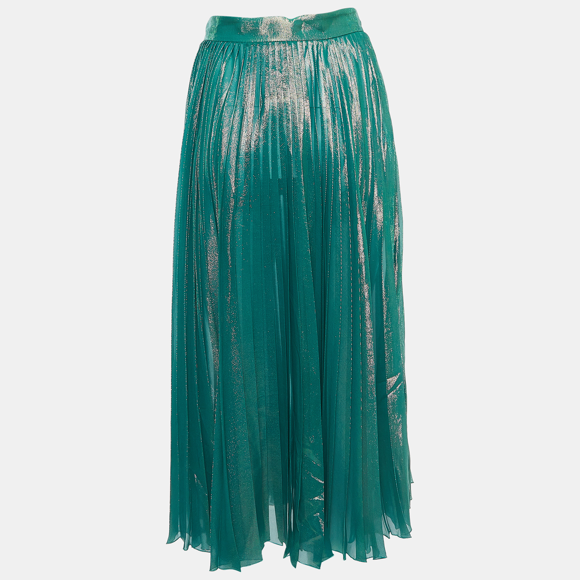 

Gucci Metallic Green Pleated Silk Blend Midi Skirt
