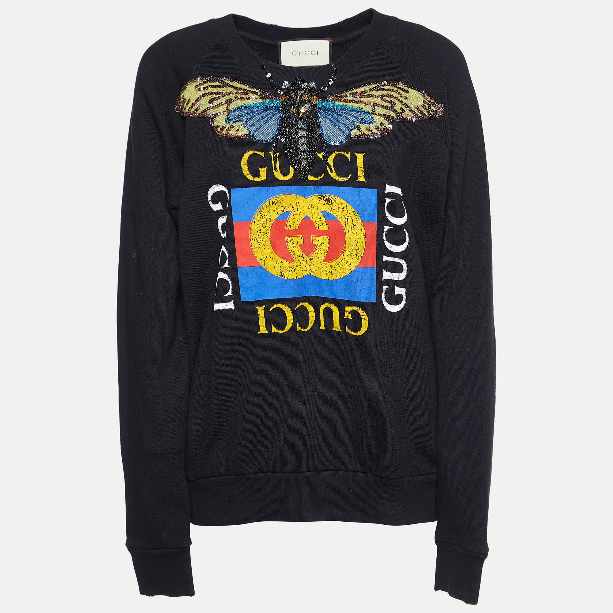 

Gucci Black Logo Sequined Butterfly Cotton Oversized Sweatshirt