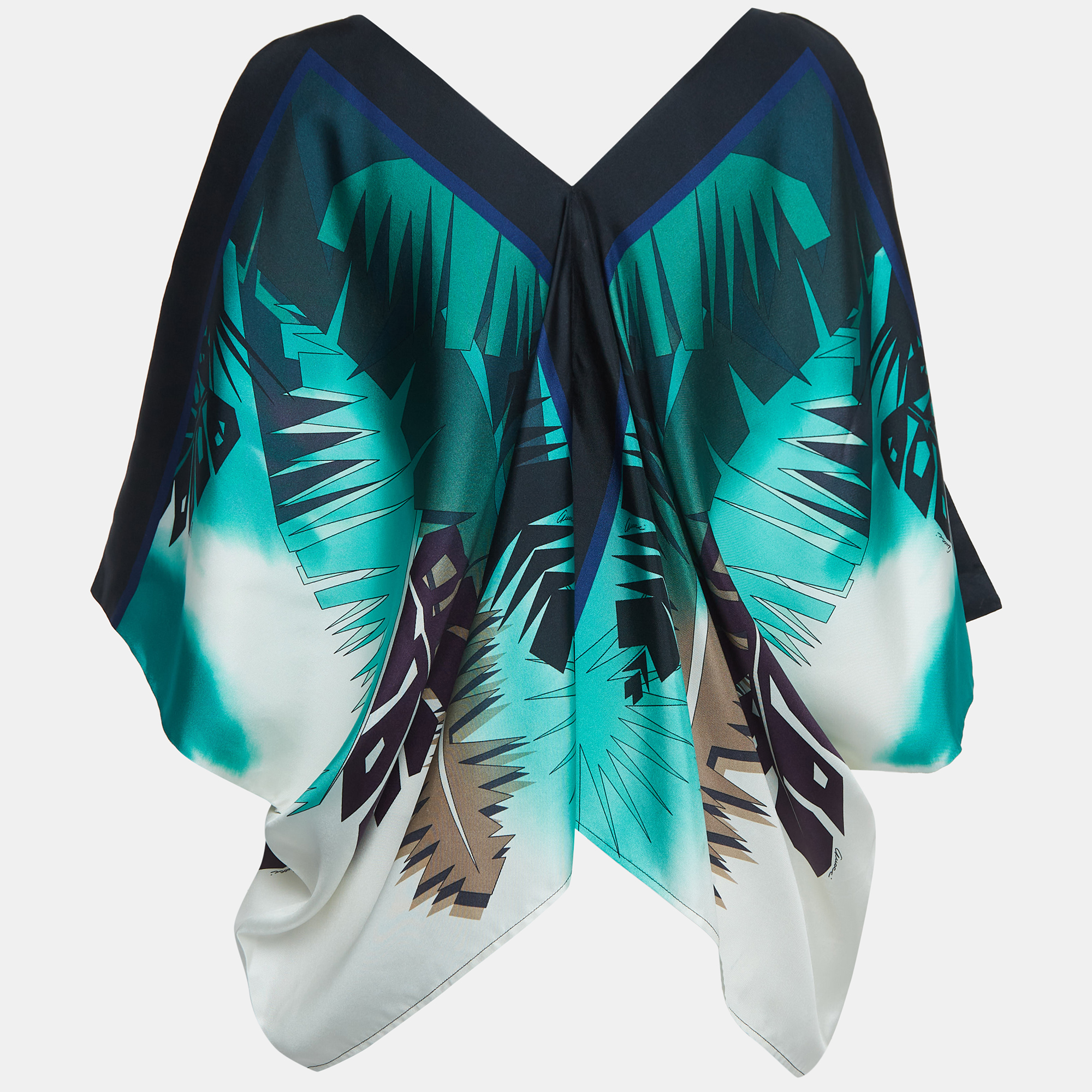 

Gucci Multicolor Print Silk V-Neck Poncho Top