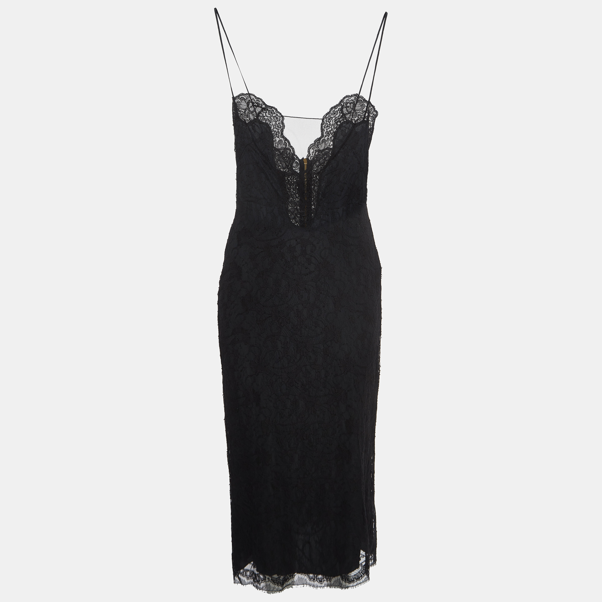 Pre-owned Gucci Black Lace Strappy Midi Dress M