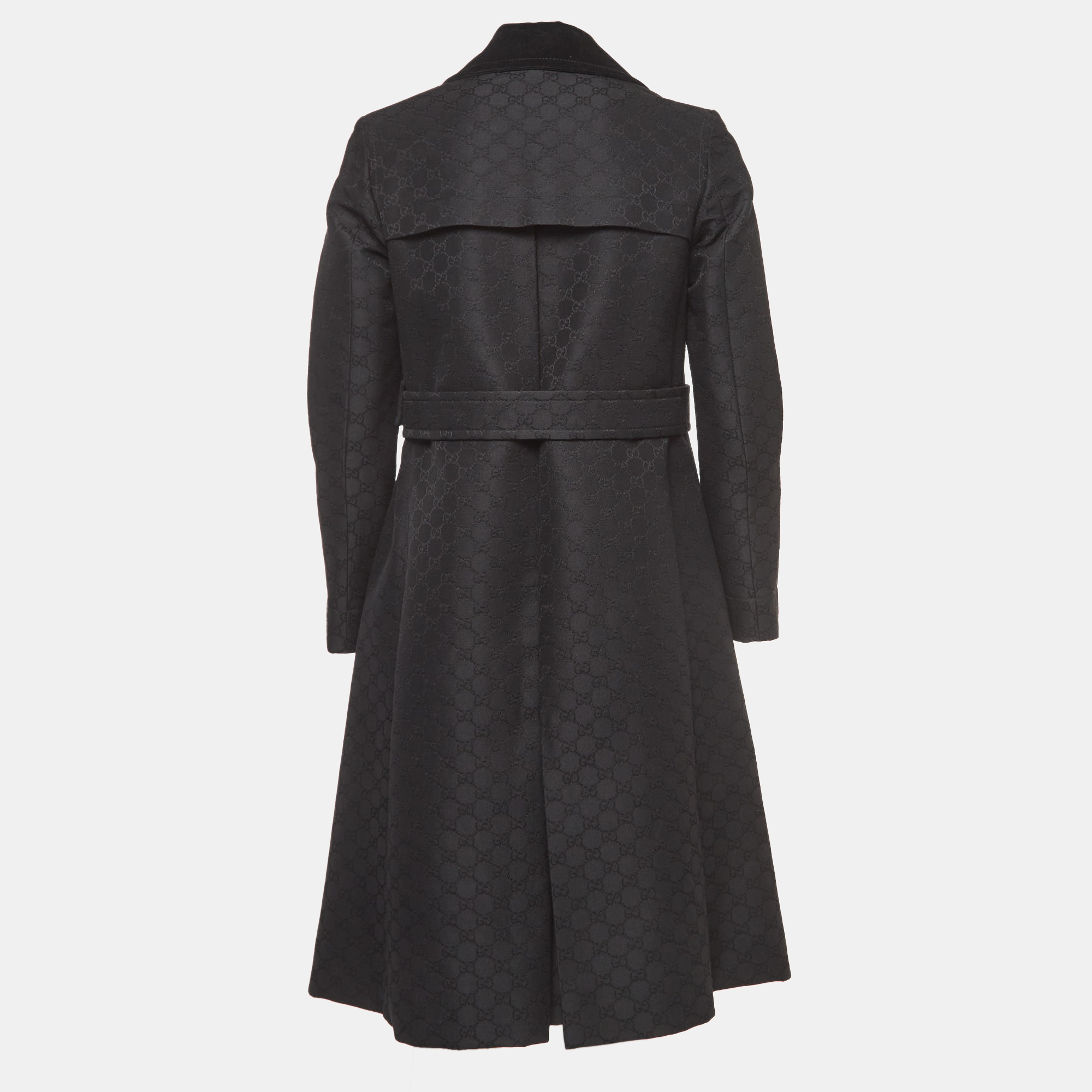 

Gucci Black GG Supreme Wool-Blend Belted Coat