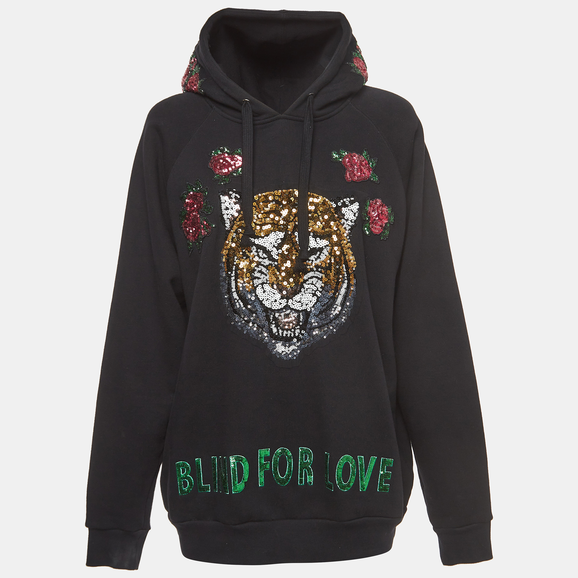 

Gucci Black Cotton Knit Embroidered Hooded Sweatshirt