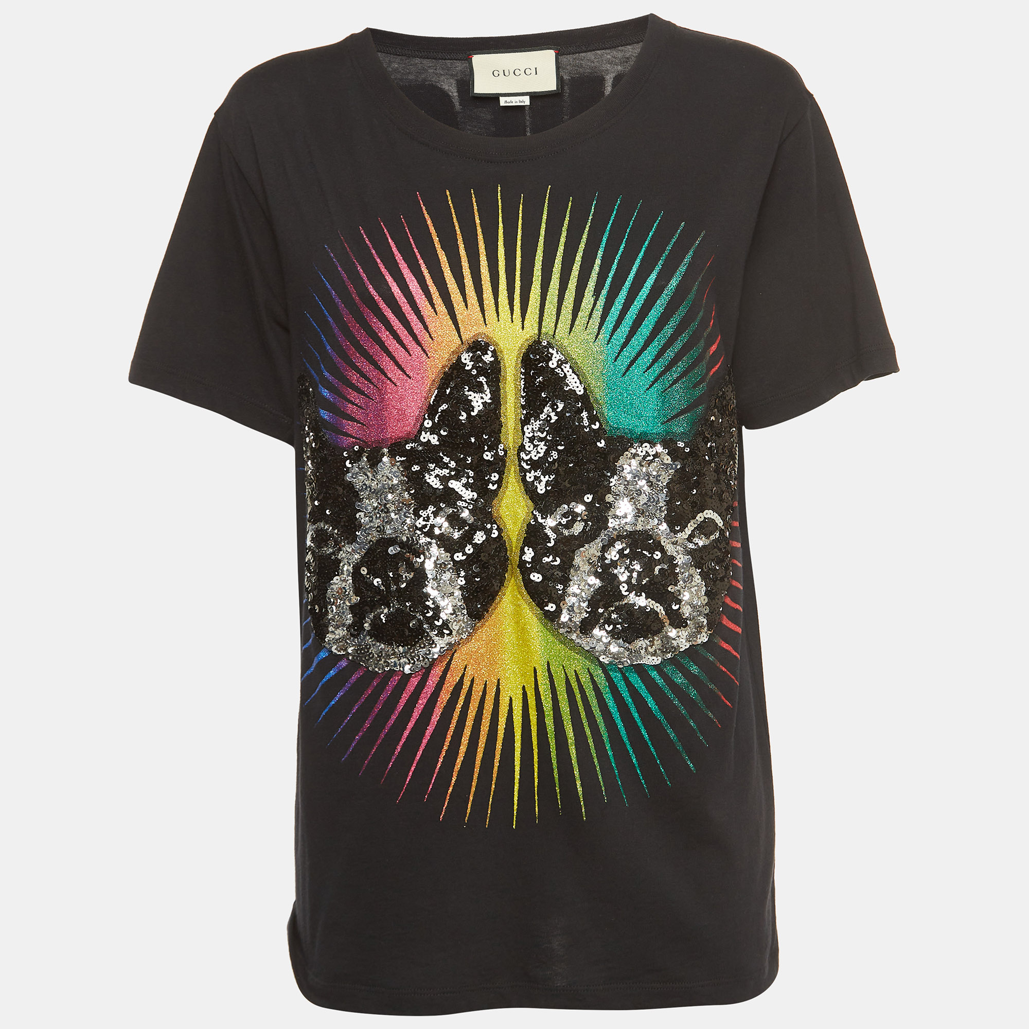 

Gucci Black Cotton Sequined Dog Print T-Shirt