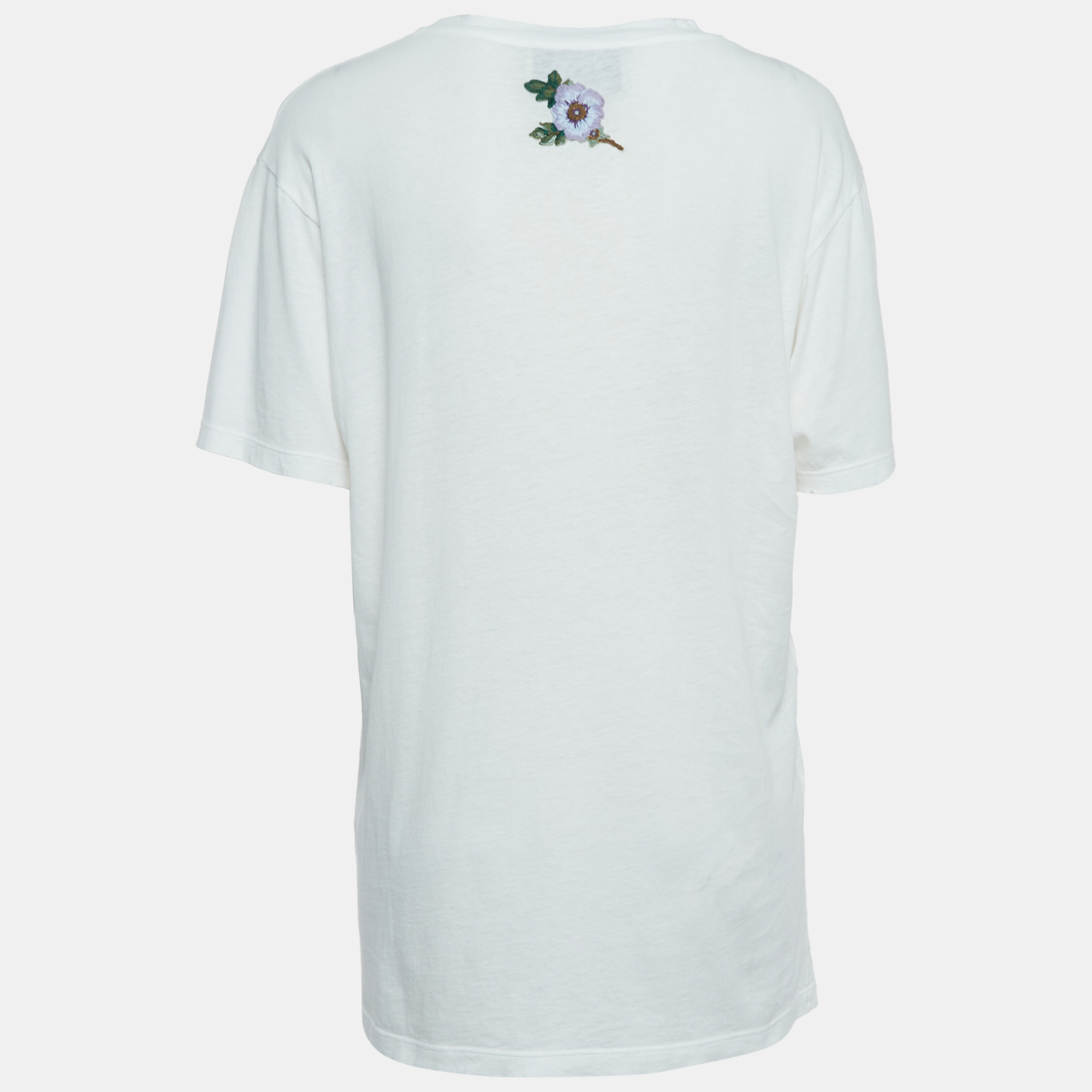

Gucci White Distressed Cotton Logo Print T-Shirt