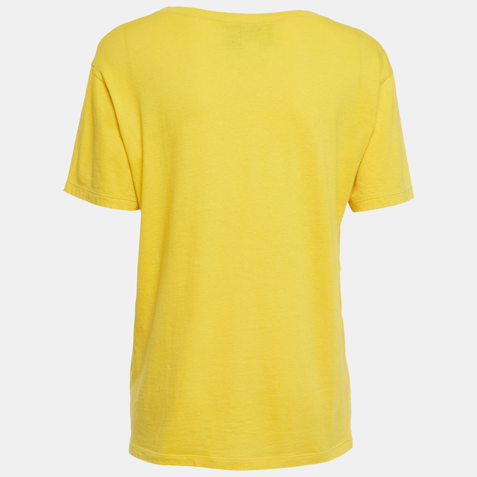 

Gucci Yellow Distressed Cotton Graffiti Logo Print T-Shirt