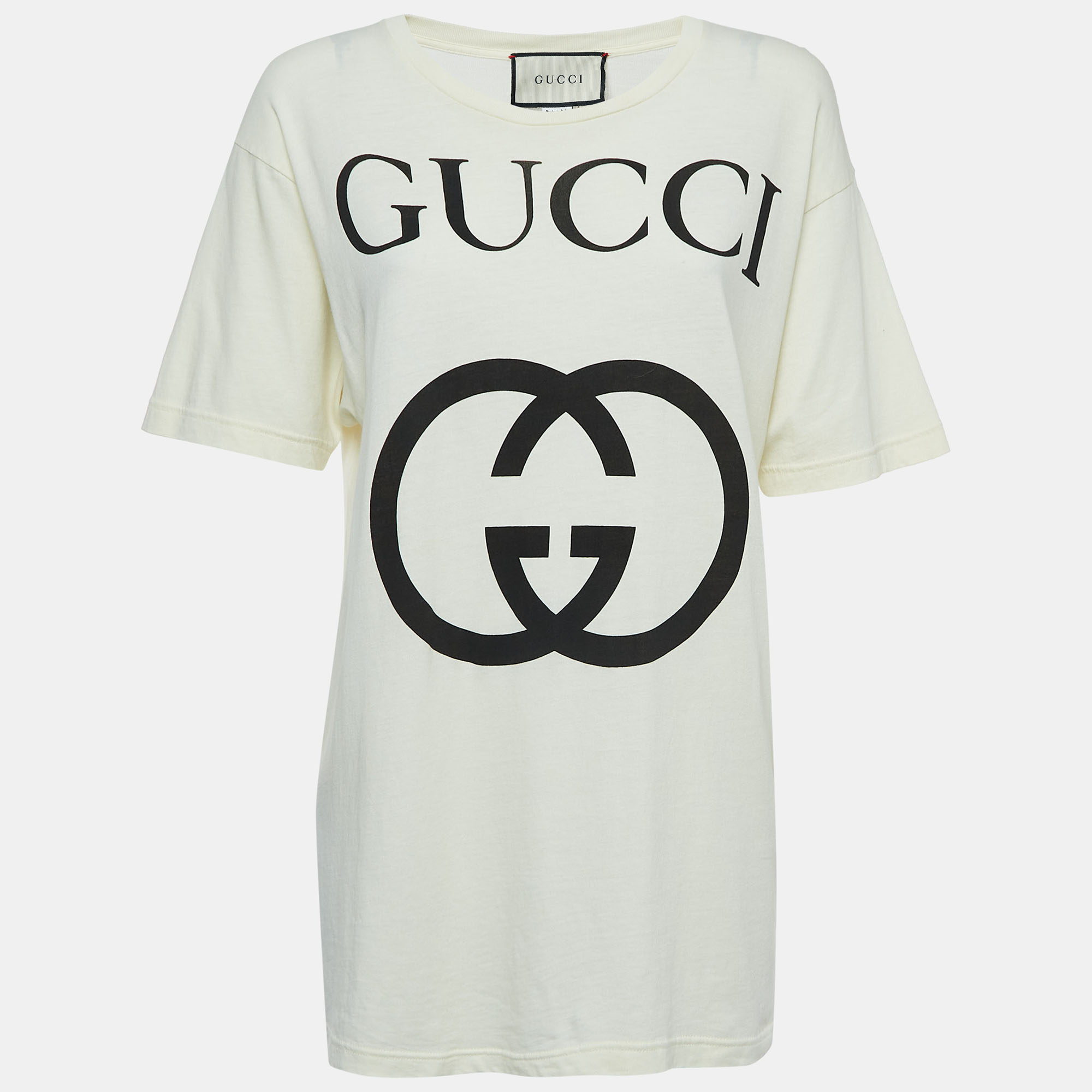 Pre-owned Gucci Off White Logo Print Cotton Oversized T-shirt Xxxs