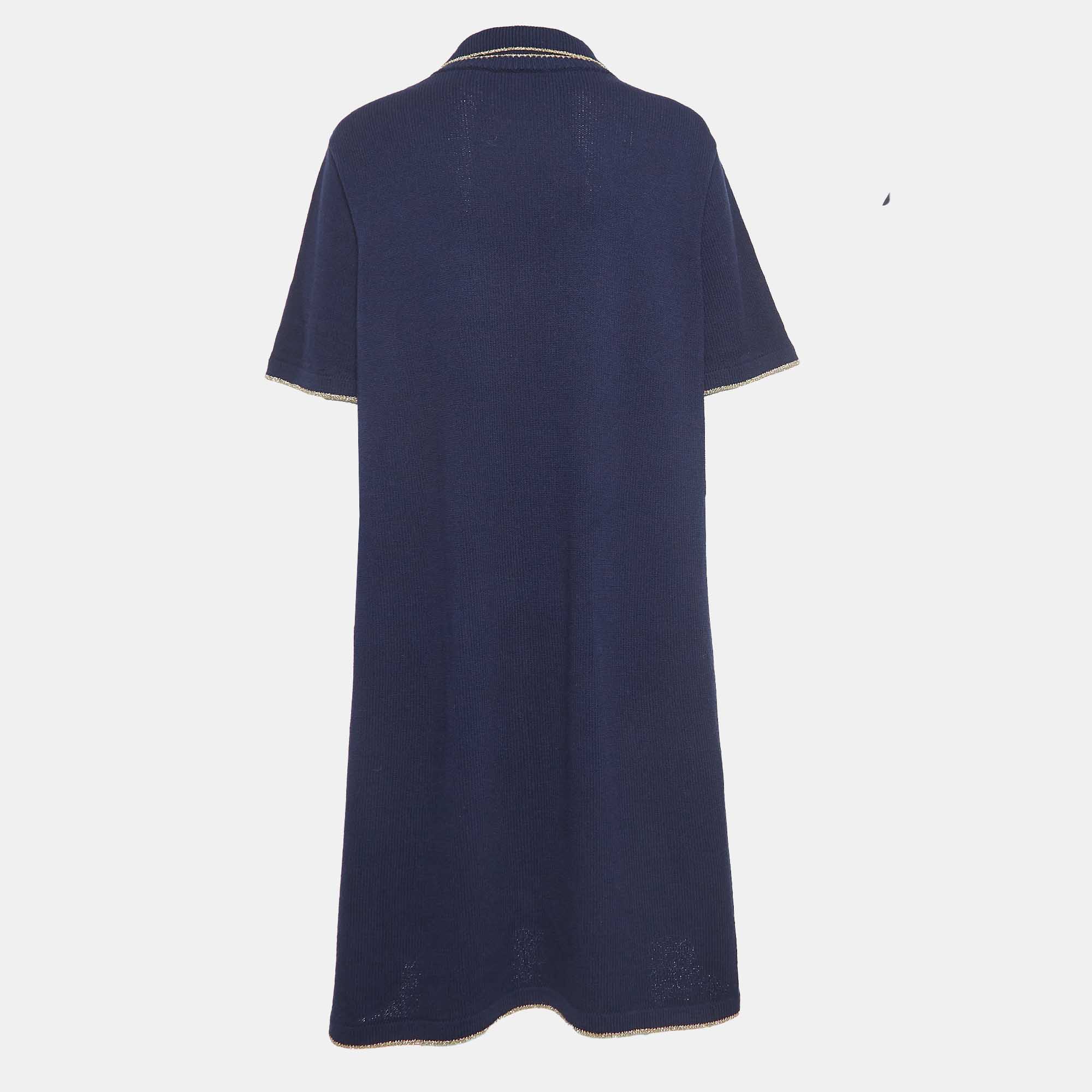 

Gucci Navy Blue Knit Polo Midi Dress