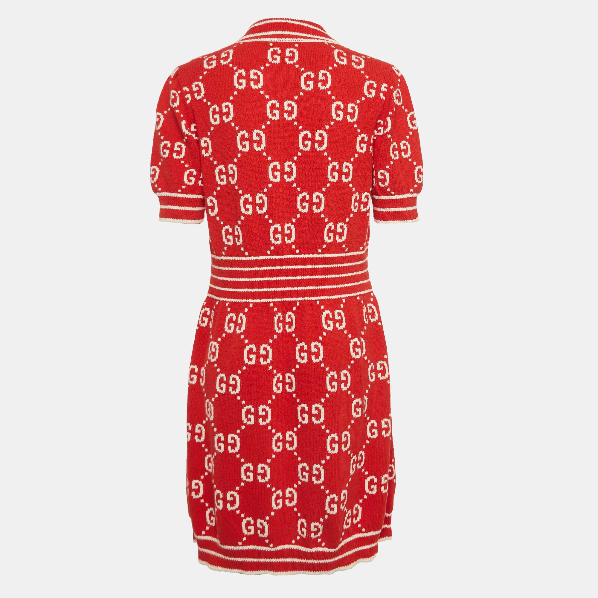 

Gucci Red GG Jacquard Knit Polo Dress