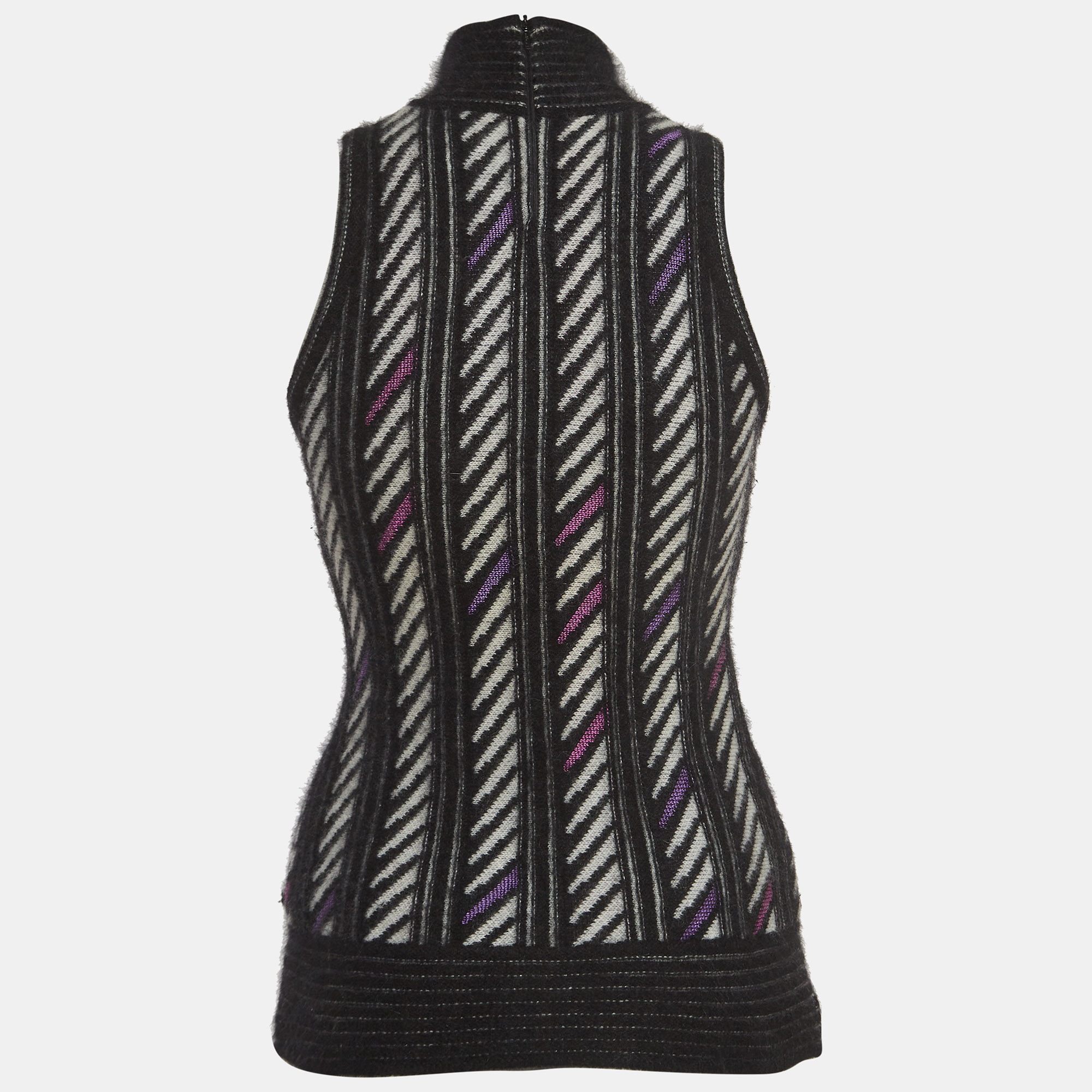 

Gucci Black Patterned Cashmere Blend Sleeveless High Neck Sweater Top