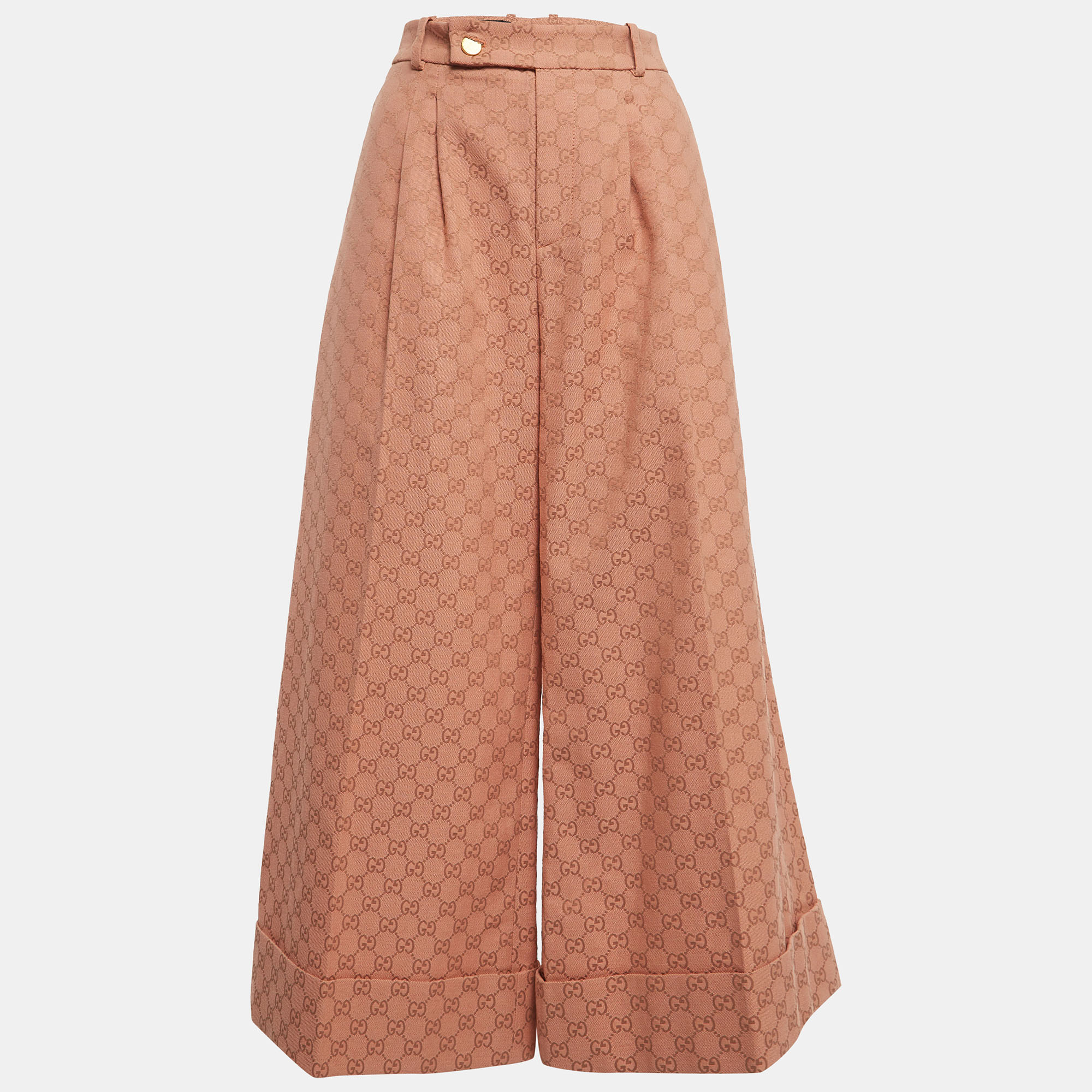 Pre Owned Gucci Pink GG Jacquard Wide-Leg Cropped Pants S