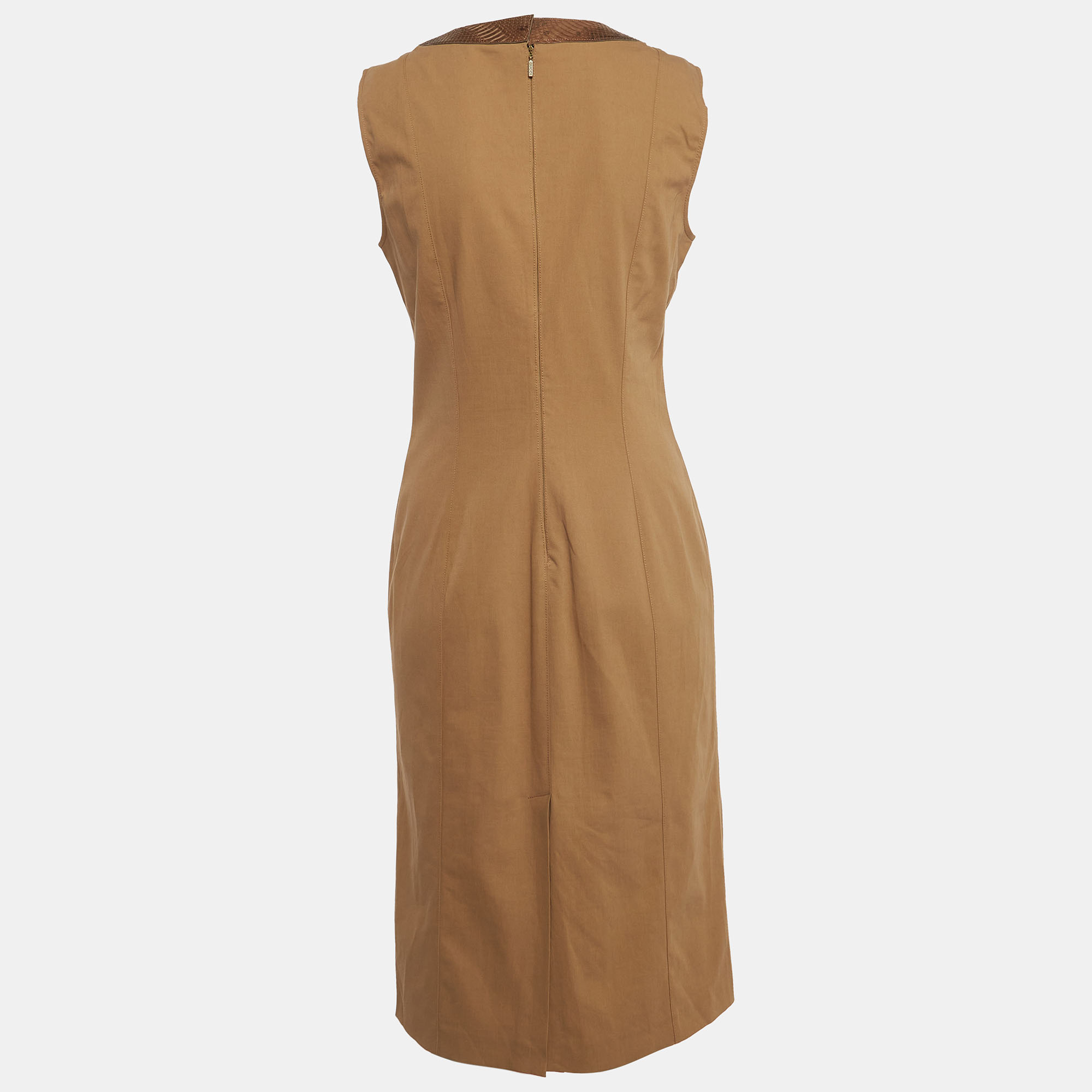 

Gucci Brown Cotton Leather Trim Detail A-Line Dress