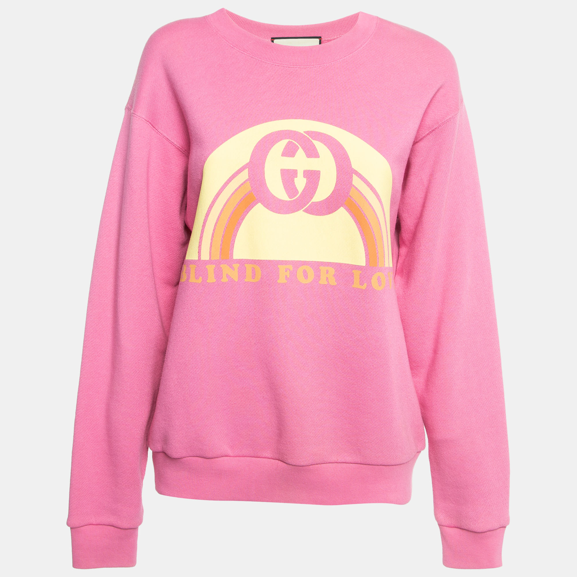 Pre-owned Gucci Pink Blind For Love Print Cotton Knit Sweatshirt Xs