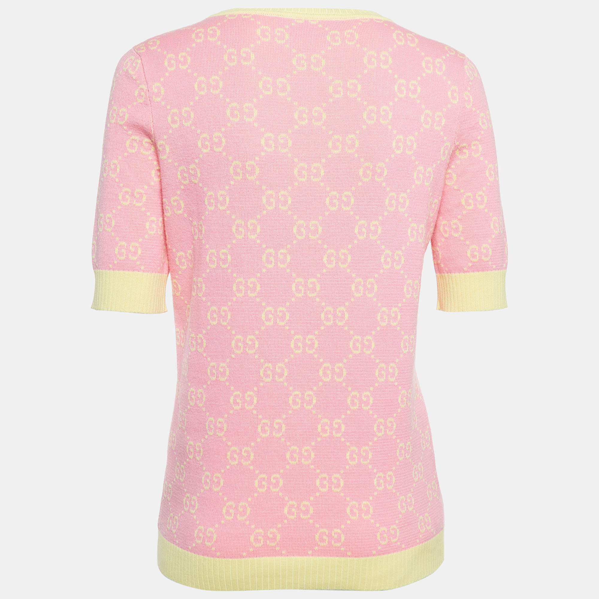 

Gucci Pink/Yellow GG Jacquard Knit Cotton Sweater Top